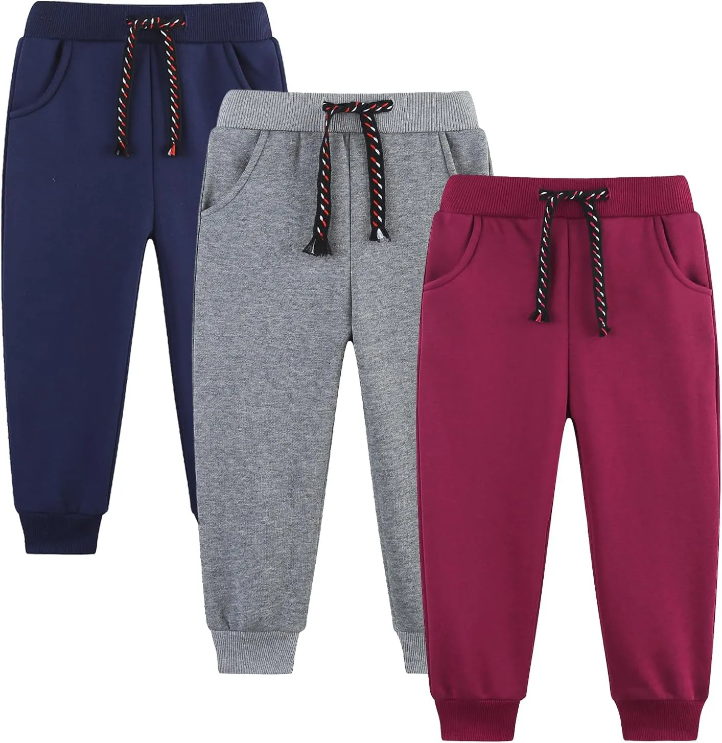3 Pack Boy's and Girl's Fleece Pull on Jogger Sweatpant with Pockets and Drawstring 2-13 Years