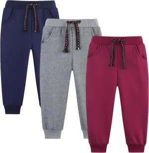 3 Pack Boy's and Girl's Fleece Pull on Jogger Sweatpant with Pockets and Drawstring 2-13 Years