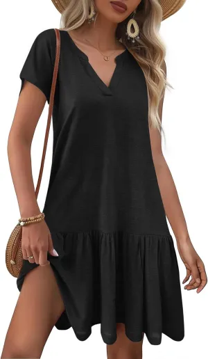 AI'MAGE Womens Swimsuit Coverups Bikini Beach Swimwear Cover Up V Neck Bathing Suit Cover Up Dress A-line Beach Dress