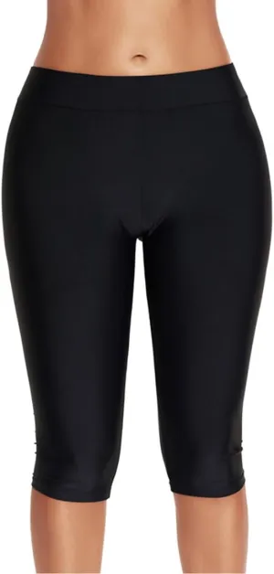 Akaeys Women Knee Length Swim Shorts Leggings Sun Protection Rash Guard Pants Sports Crop Swim Tights Tankini Bottom