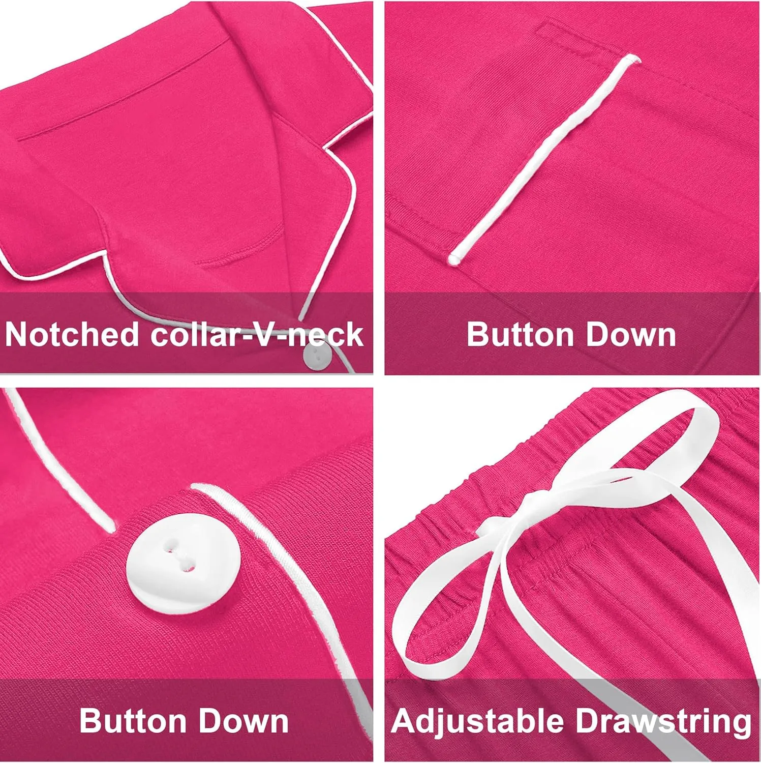 ANLIQI Womens Cotton Pajama Sets Short Summer Pjs Sets Soft Button Down Sleepwear Short Sleeve Shirt&Pants Sleepwear