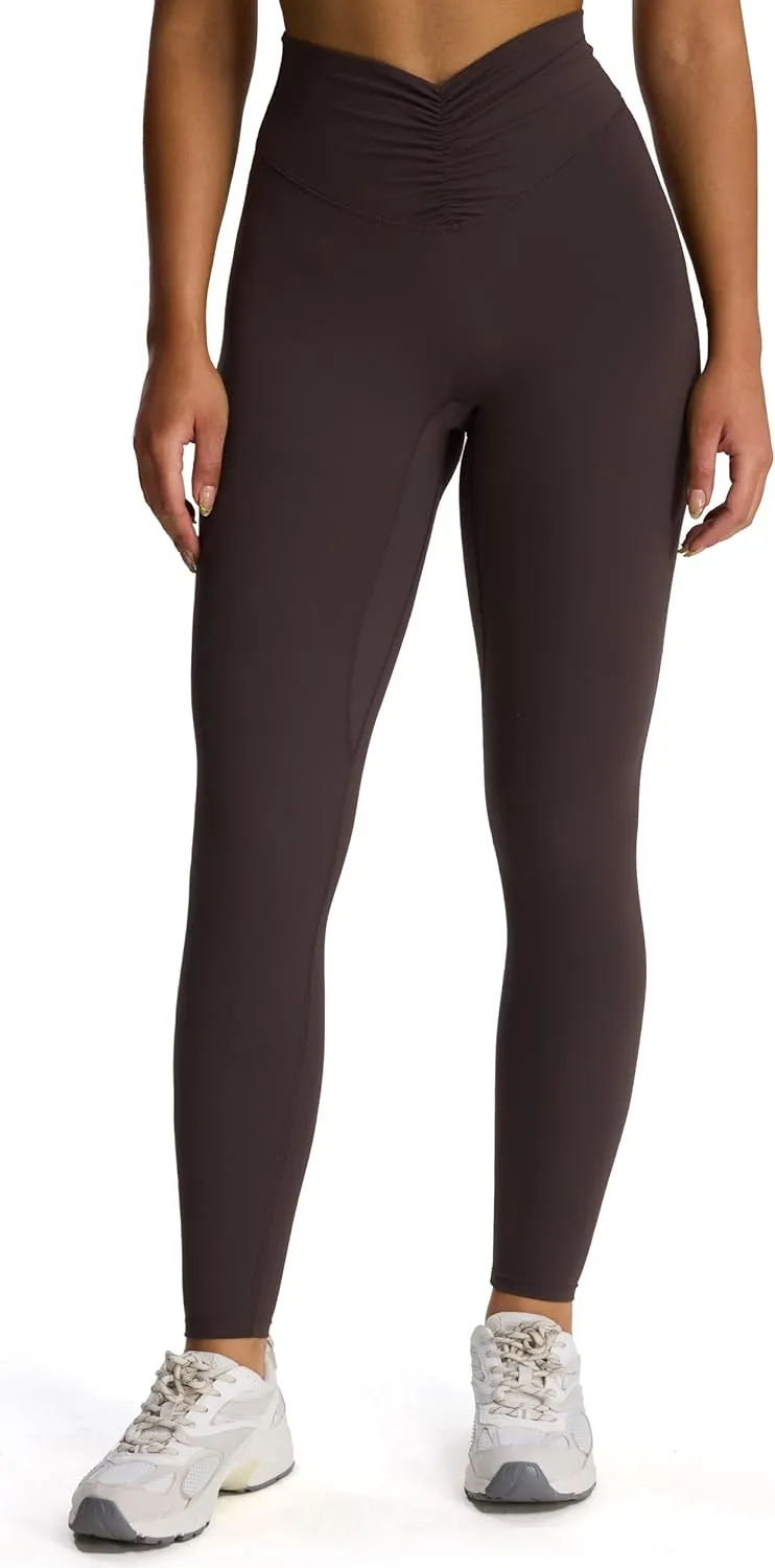 Aoxjox High Waisted Workout Leggings for Women Hidden Scrunch V Waist Front Illusion Ruched Athletic Yoga Pants 26"