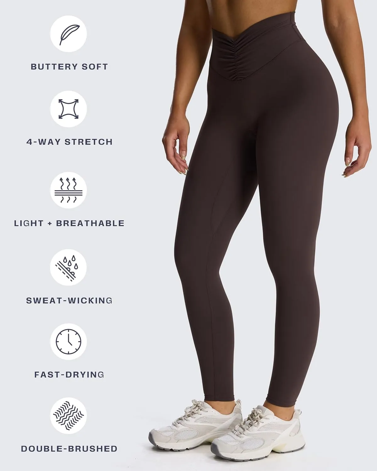 Aoxjox High Waisted Workout Leggings for Women Hidden Scrunch V Waist Front Illusion Ruched Athletic Yoga Pants 26"