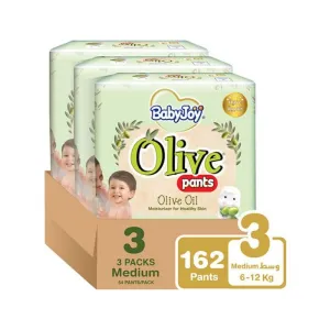 Baby Joy Olive Pants Mega Box - Size 3 - Medium - 6-12 kg - 162 Diapers