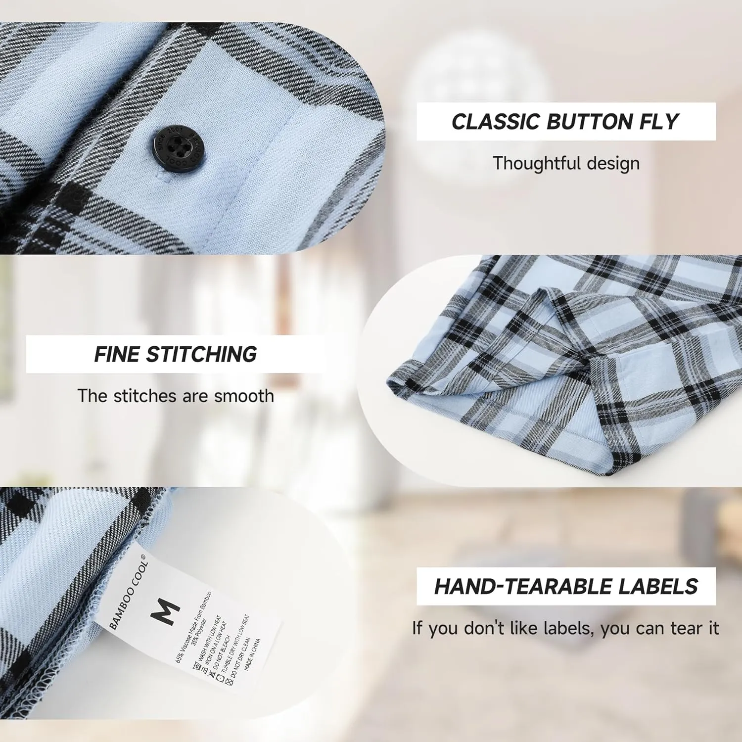 BAMBOO COOL Men's Pajama Shorts Plaid Sleep Short Pants with Pockets Soft Lounge Woven Pajamas Bottoms for Men