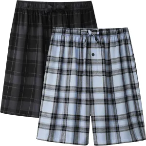 BAMBOO COOL Men's Pajama Shorts Plaid Sleep Short Pants with Pockets Soft Lounge Woven Pajamas Bottoms for Men