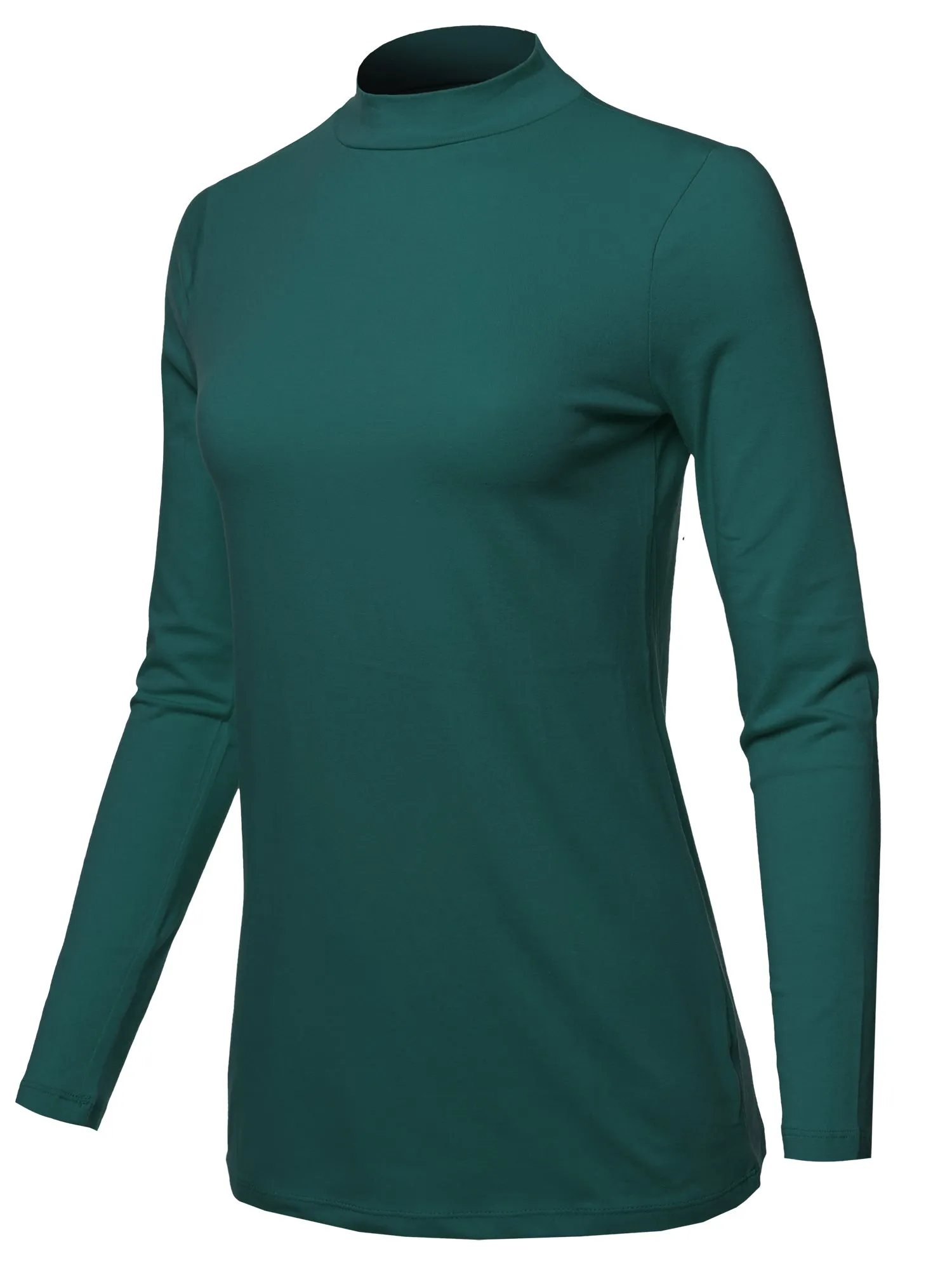 Basic Solid Soft Cotton Long Sleeve Mock Neck Top Shirts