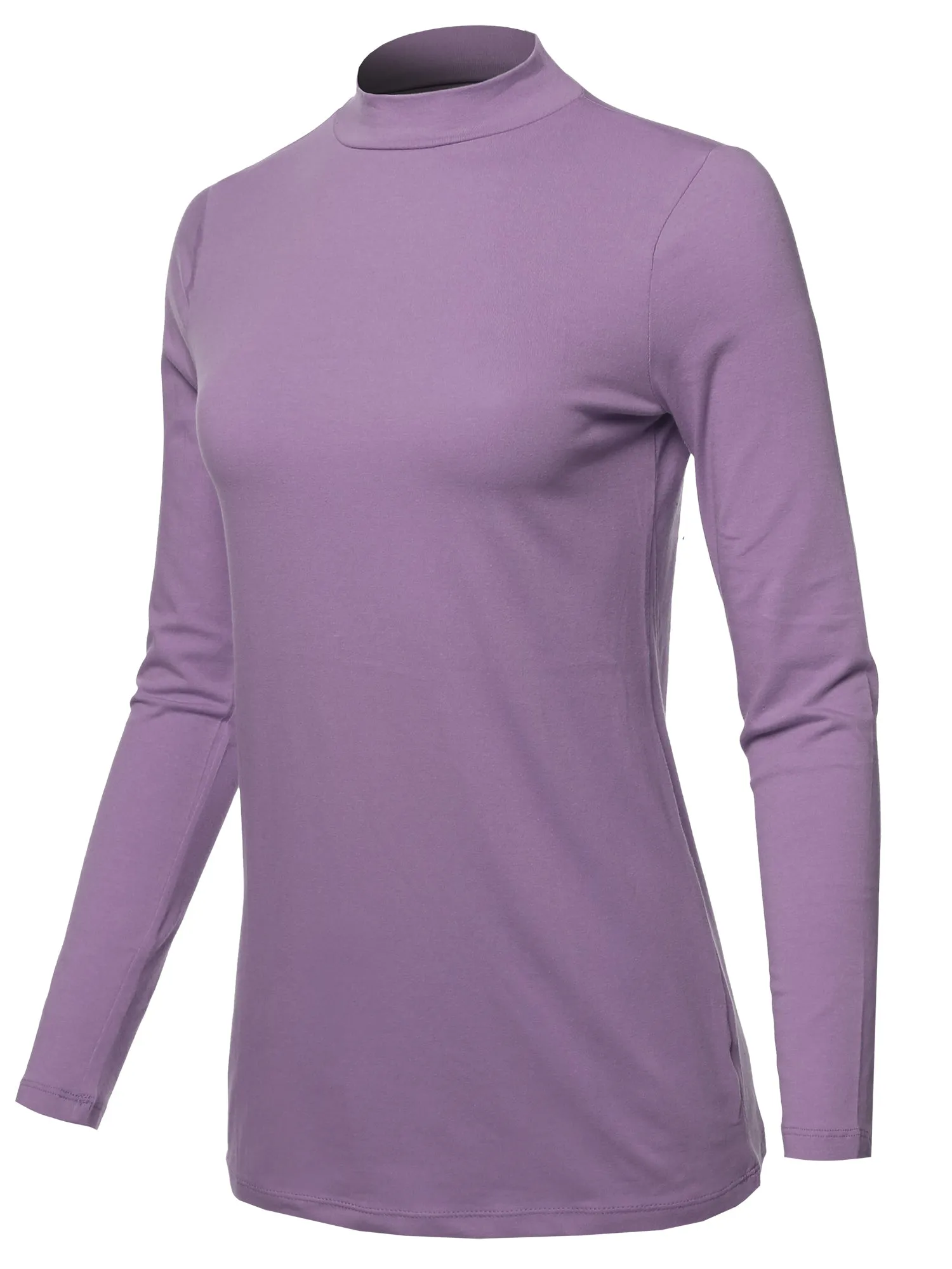 Basic Solid Soft Cotton Long Sleeve Mock Neck Top Shirts