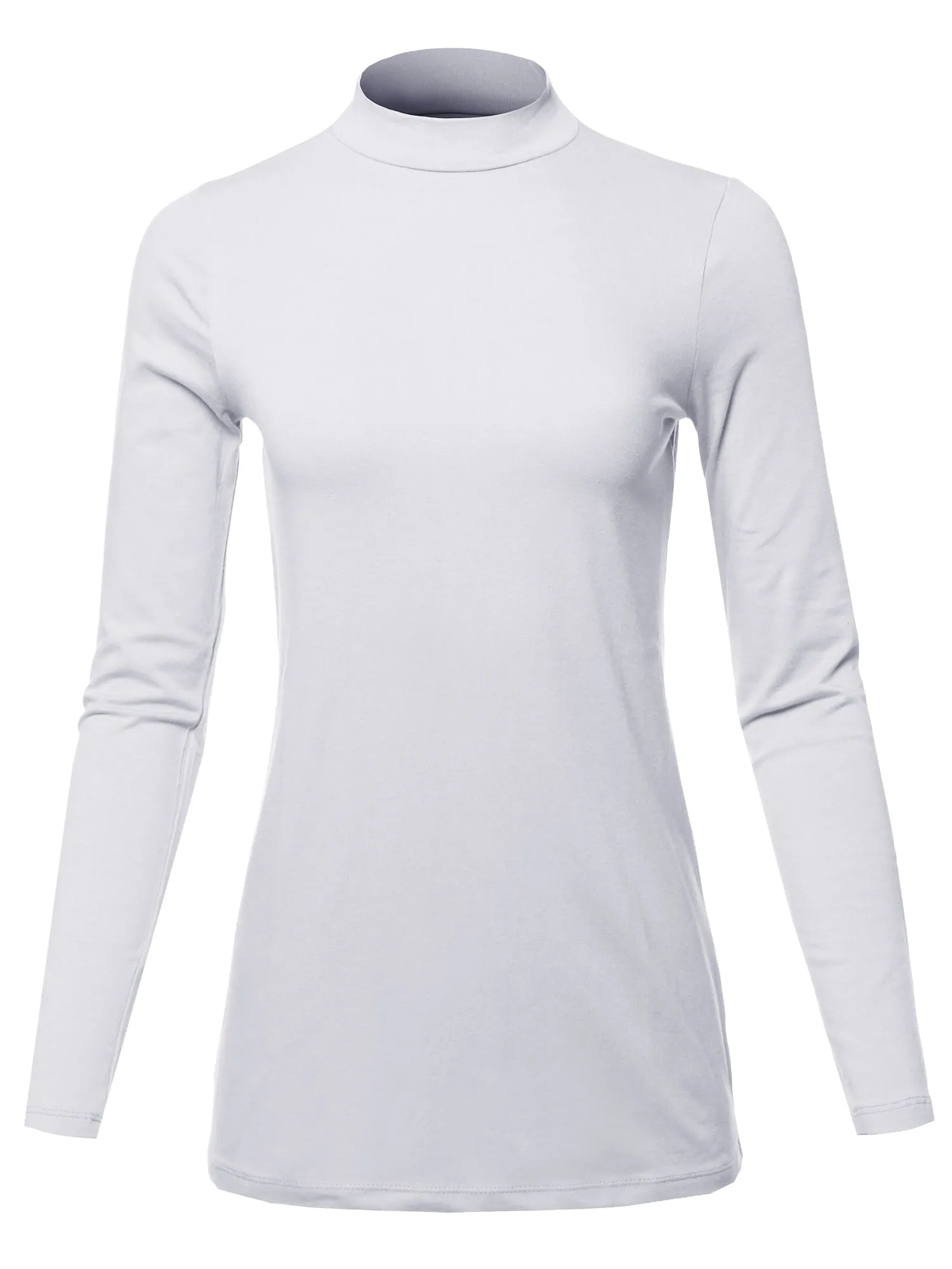 Basic Solid Soft Cotton Long Sleeve Mock Neck Top Shirts