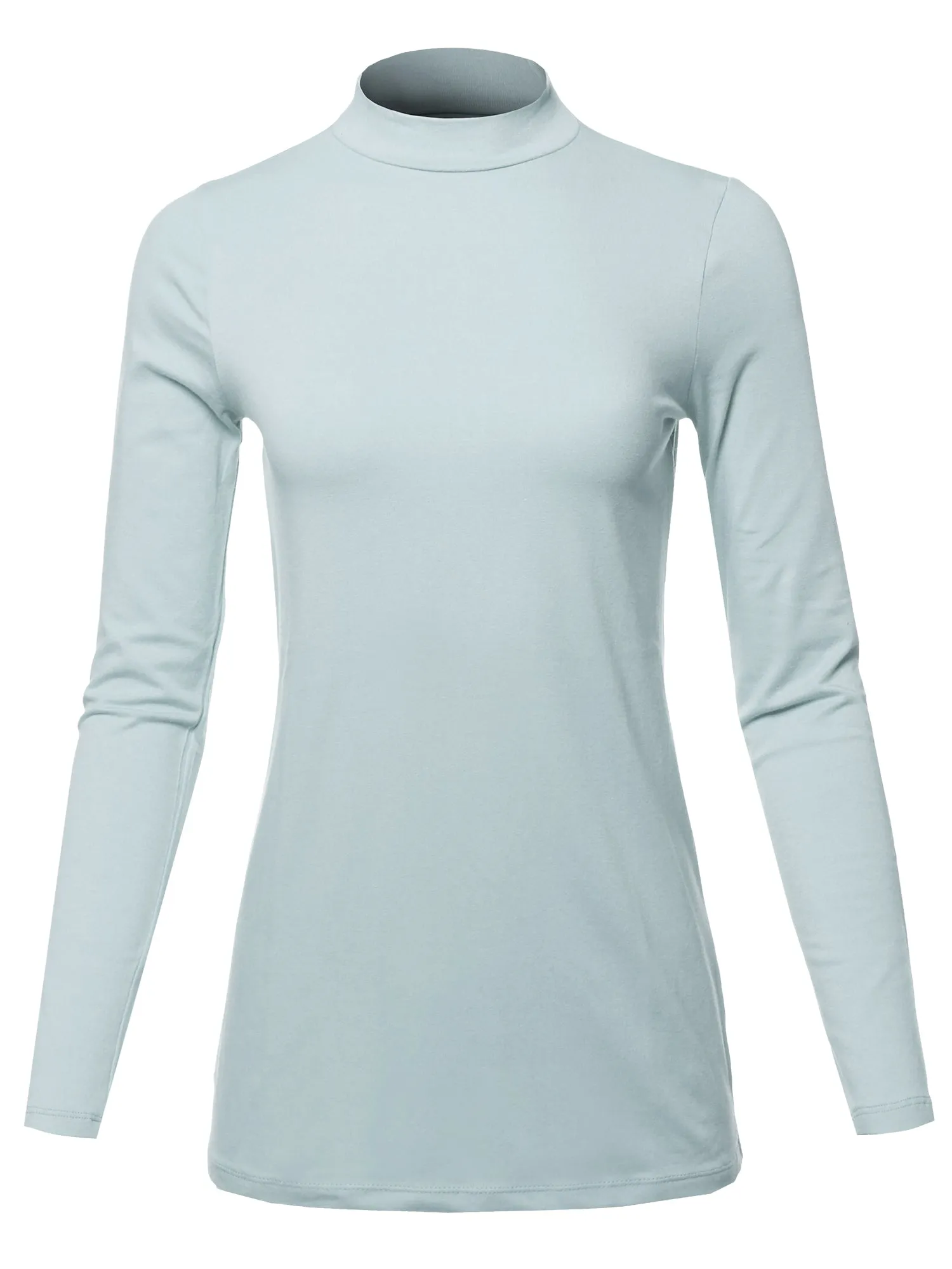 Basic Solid Soft Cotton Long Sleeve Mock Neck Top Shirts