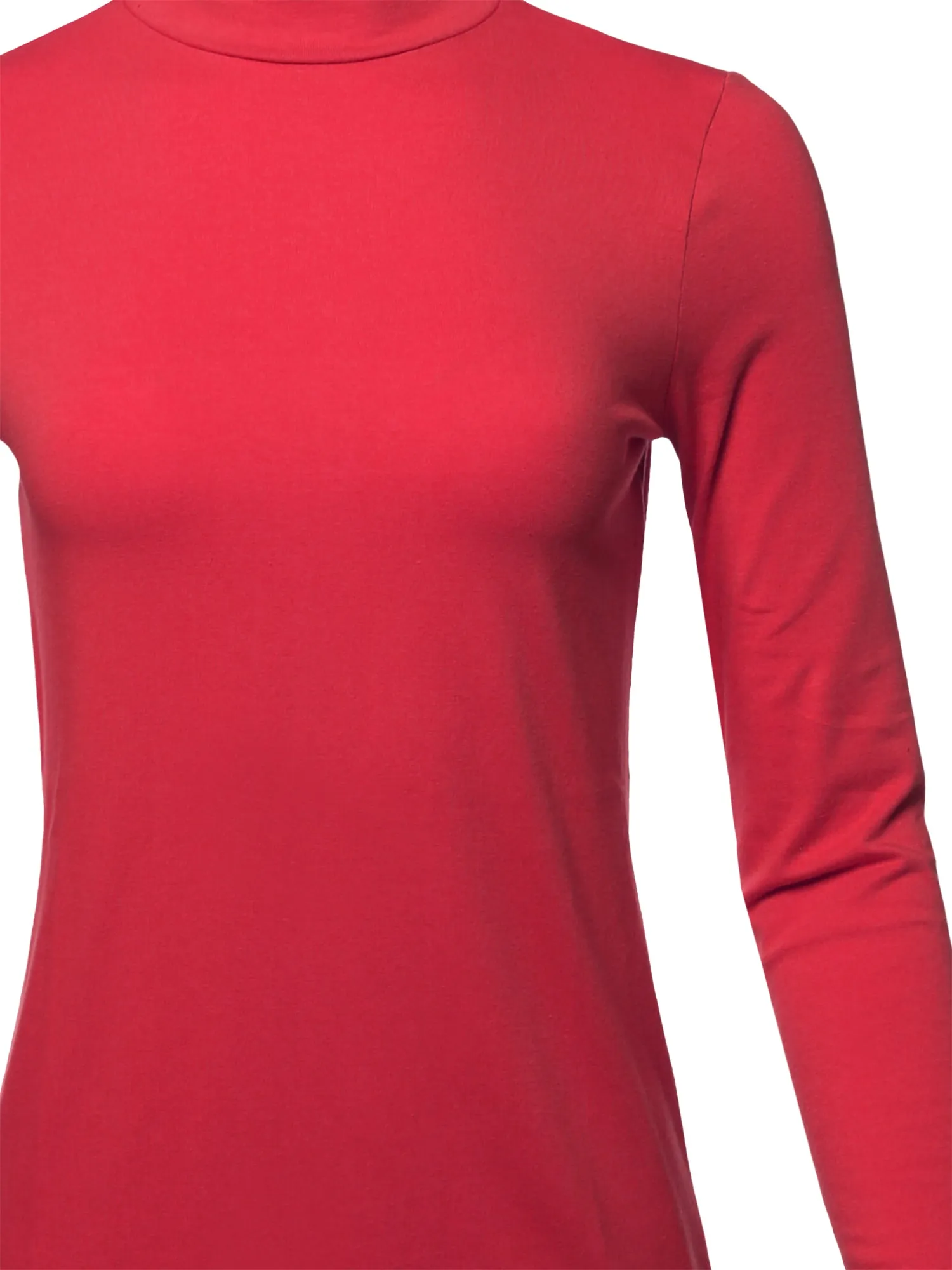 Basic Solid Soft Cotton Long Sleeve Mock Neck Top Shirts