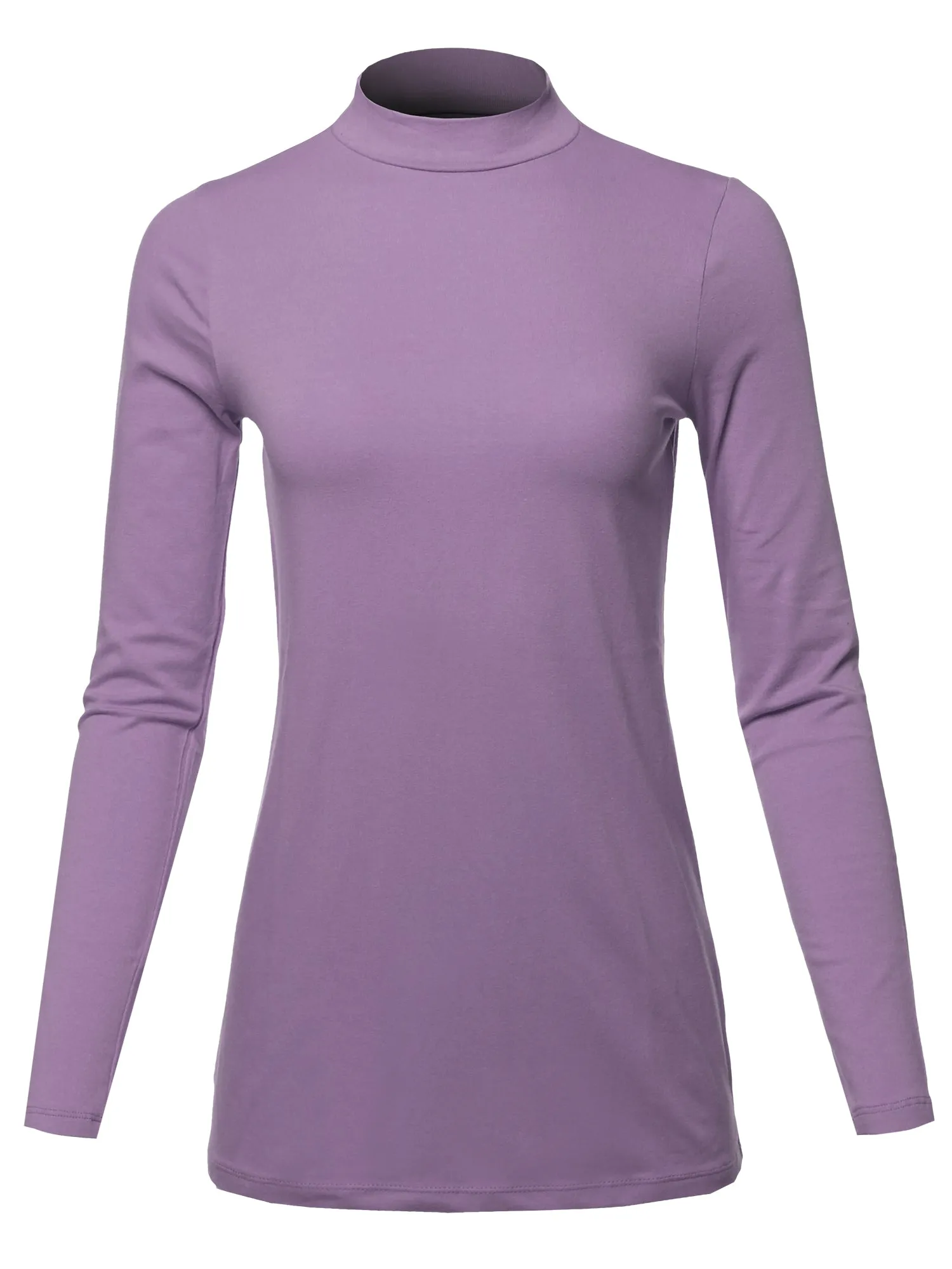 Basic Solid Soft Cotton Long Sleeve Mock Neck Top Shirts
