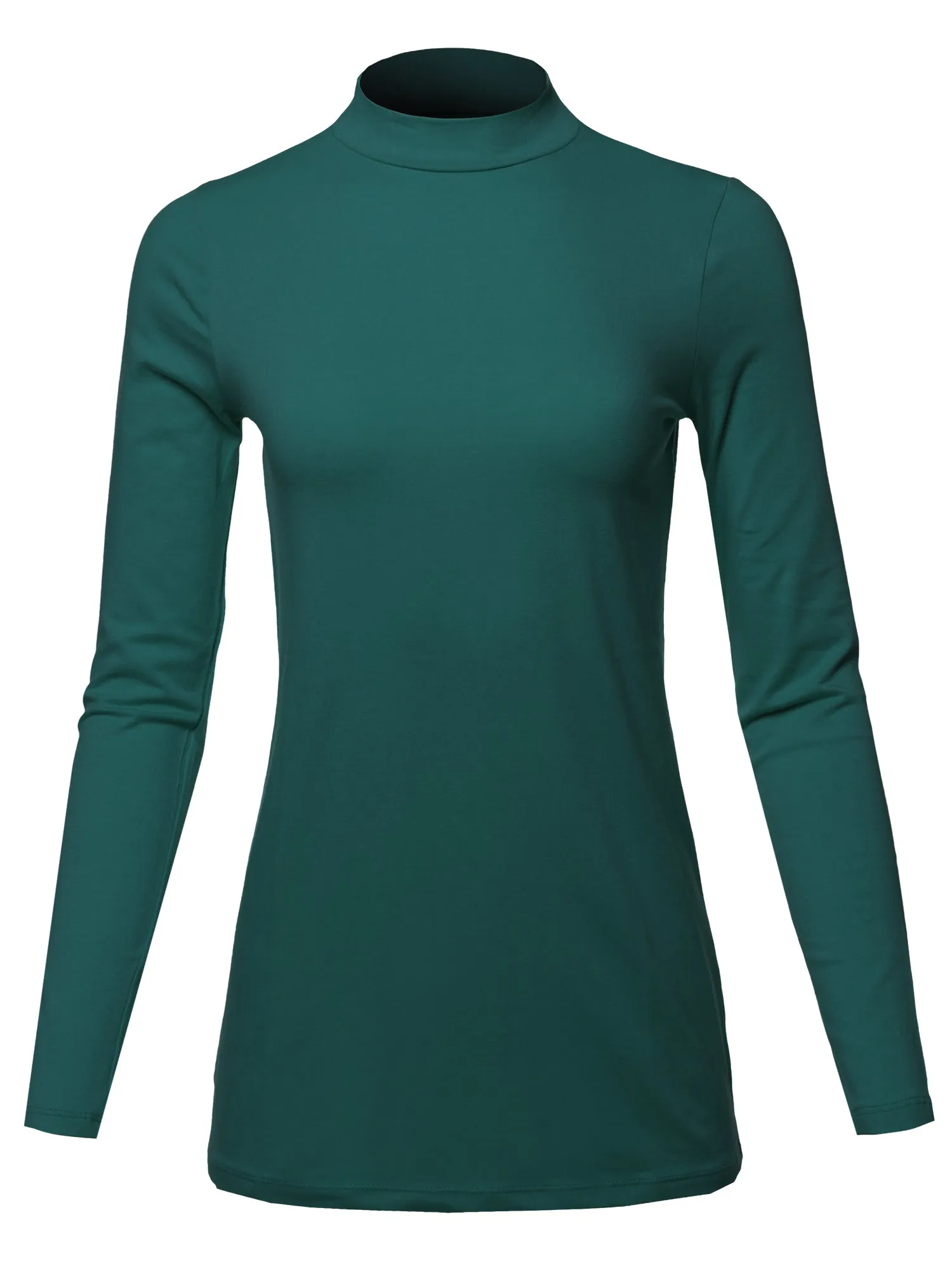 Basic Solid Soft Cotton Long Sleeve Mock Neck Top Shirts