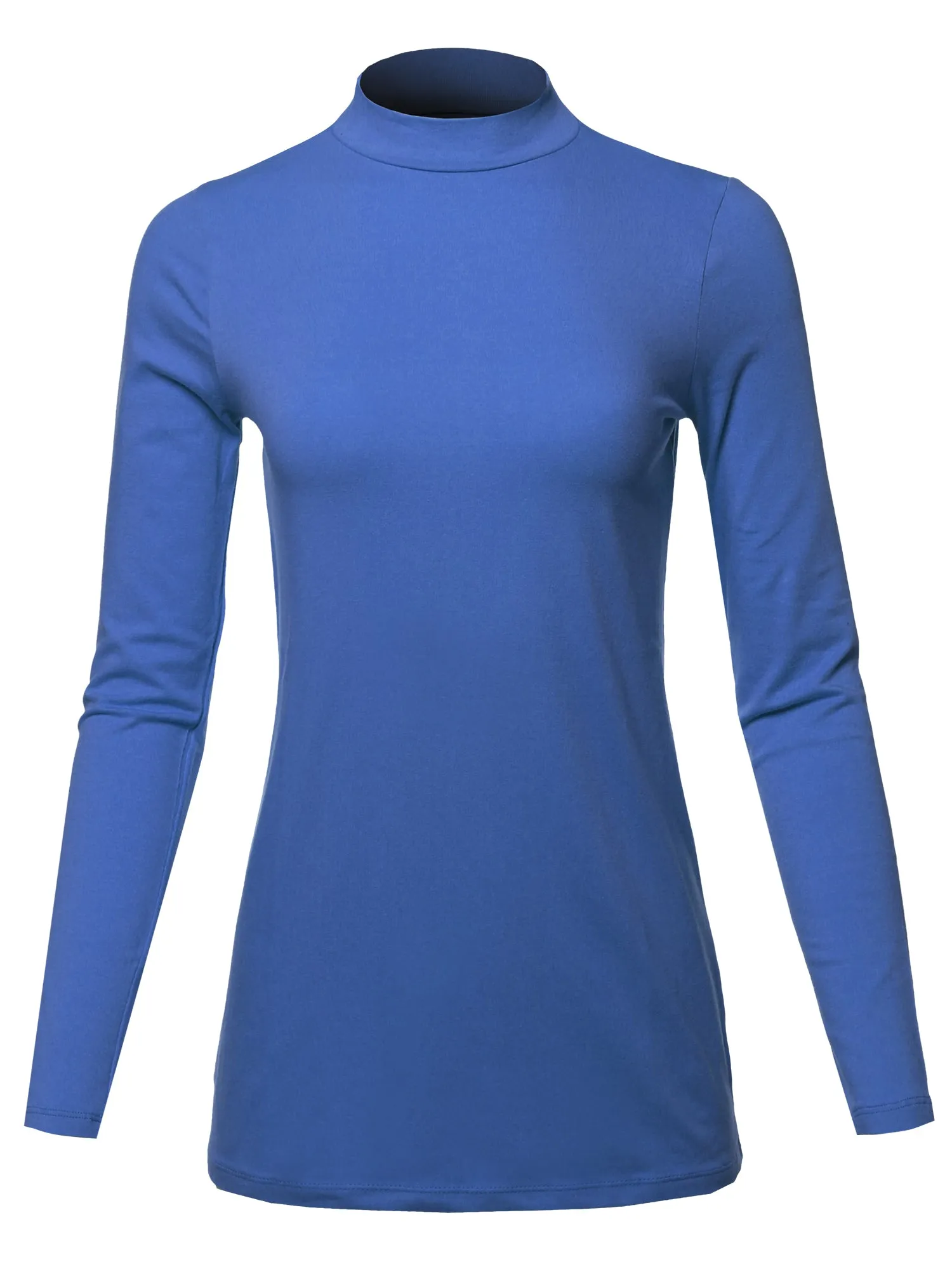 Basic Solid Soft Cotton Long Sleeve Mock Neck Top Shirts