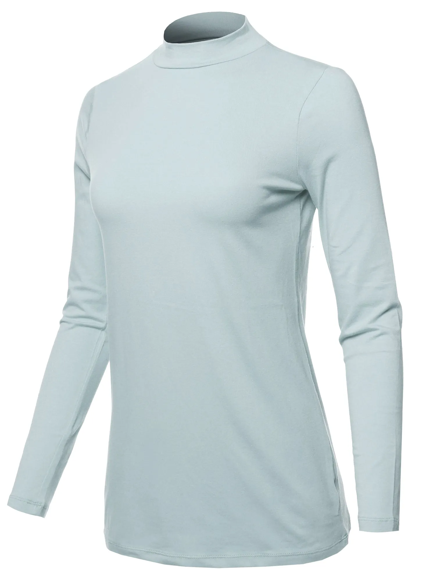 Basic Solid Soft Cotton Long Sleeve Mock Neck Top Shirts