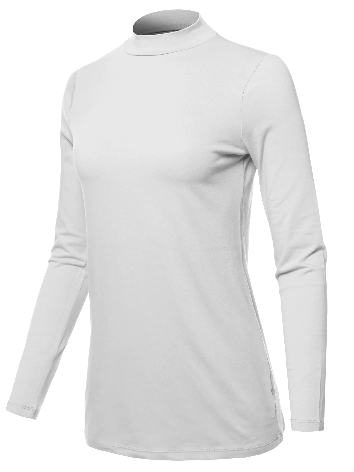 Basic Solid Soft Cotton Long Sleeve Mock Neck Top Shirts