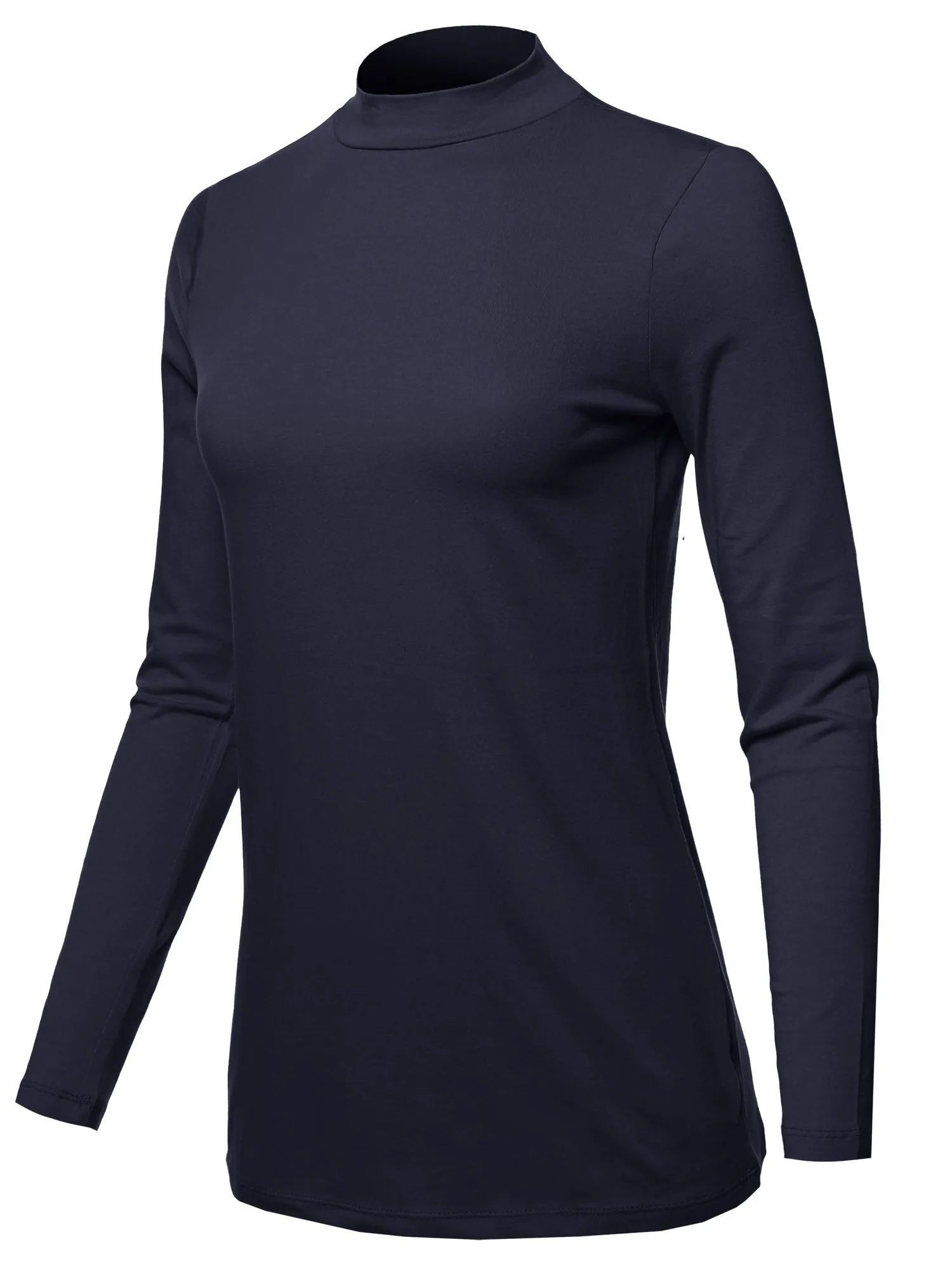 Basic Solid Soft Cotton Long Sleeve Mock Neck Top Shirts