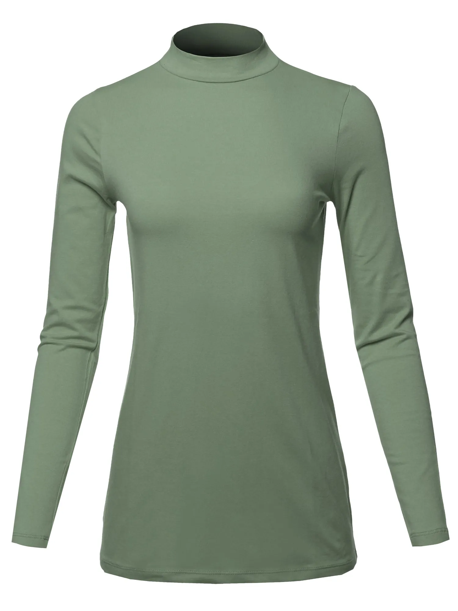 Basic Solid Soft Cotton Long Sleeve Mock Neck Top Shirts