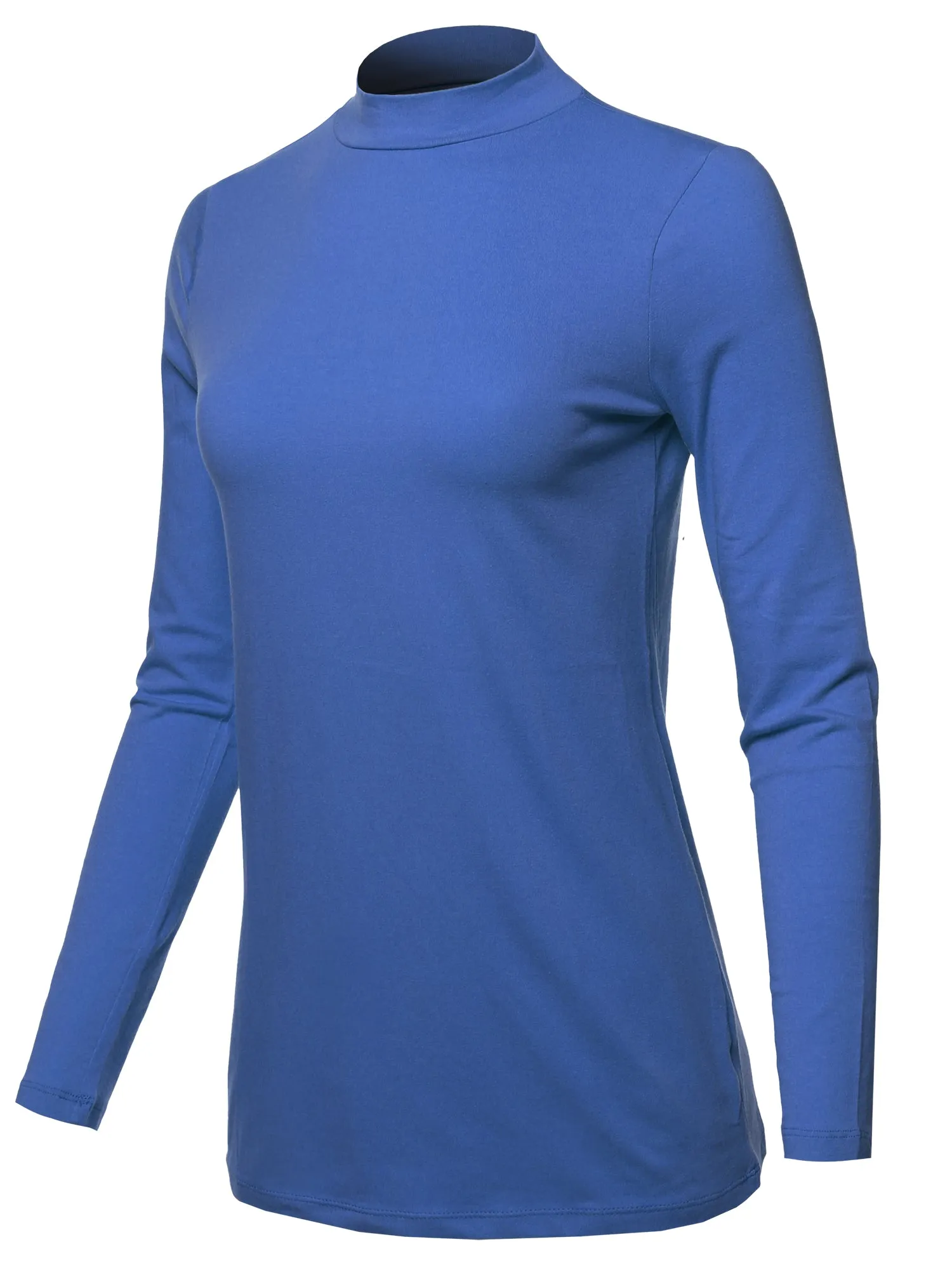 Basic Solid Soft Cotton Long Sleeve Mock Neck Top Shirts