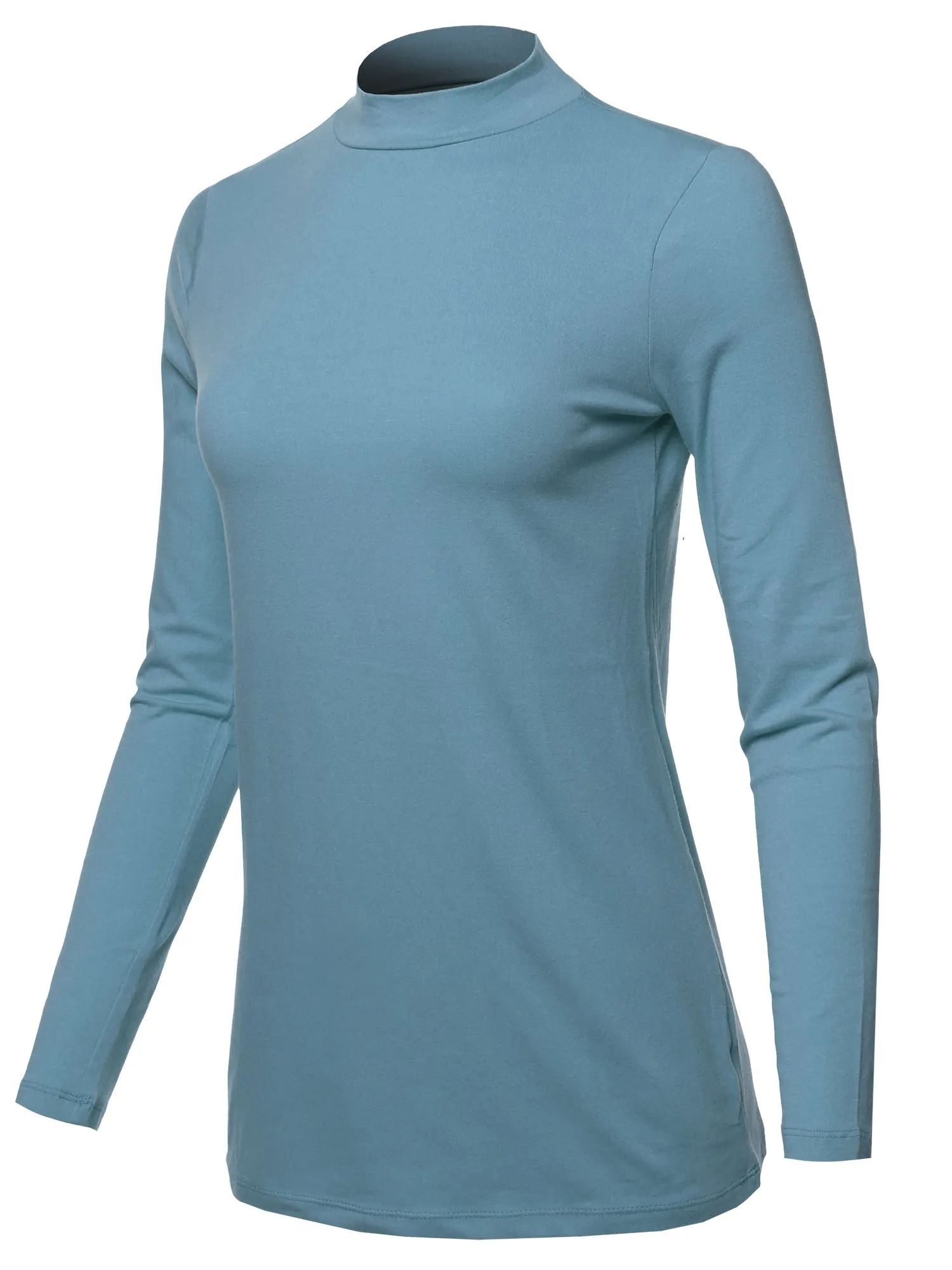 Basic Solid Soft Cotton Long Sleeve Mock Neck Top Shirts