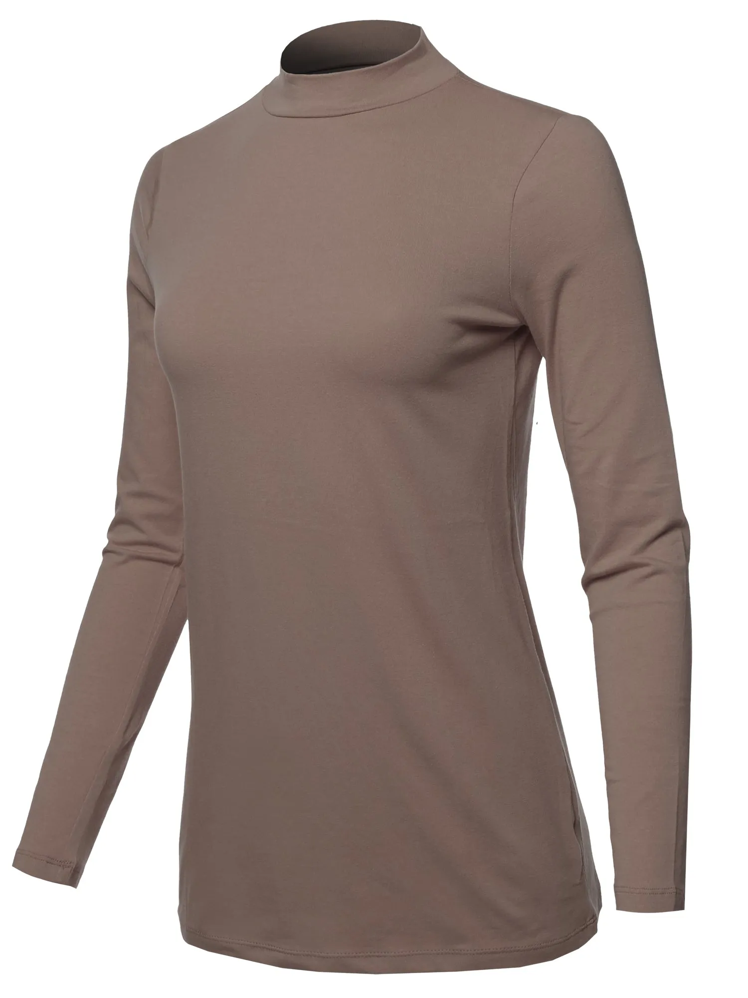 Basic Solid Soft Cotton Long Sleeve Mock Neck Top Shirts