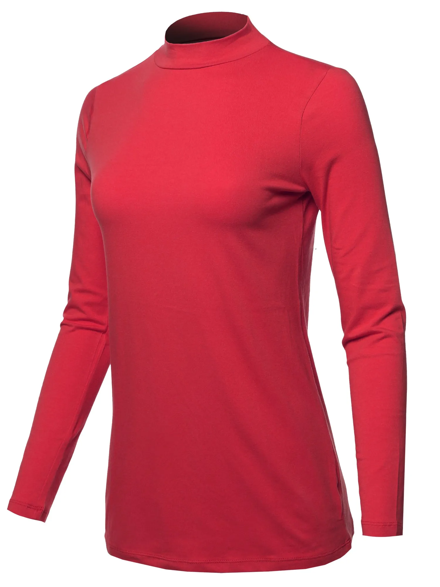 Basic Solid Soft Cotton Long Sleeve Mock Neck Top Shirts