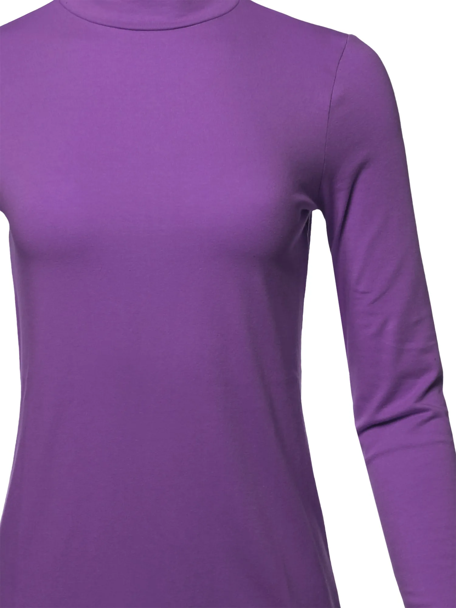 Basic Solid Soft Cotton Long Sleeve Mock Neck Top Shirts