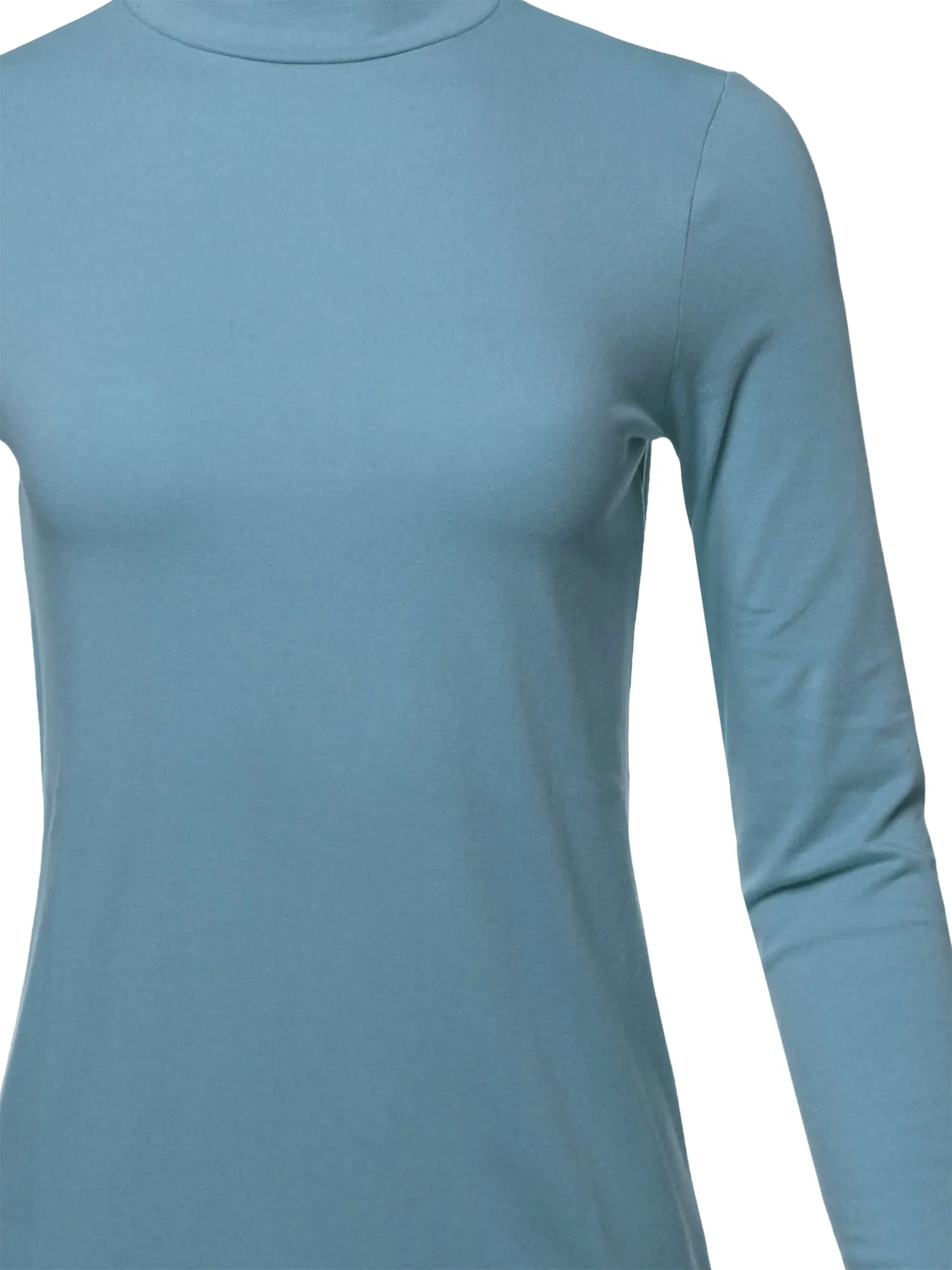Basic Solid Soft Cotton Long Sleeve Mock Neck Top Shirts