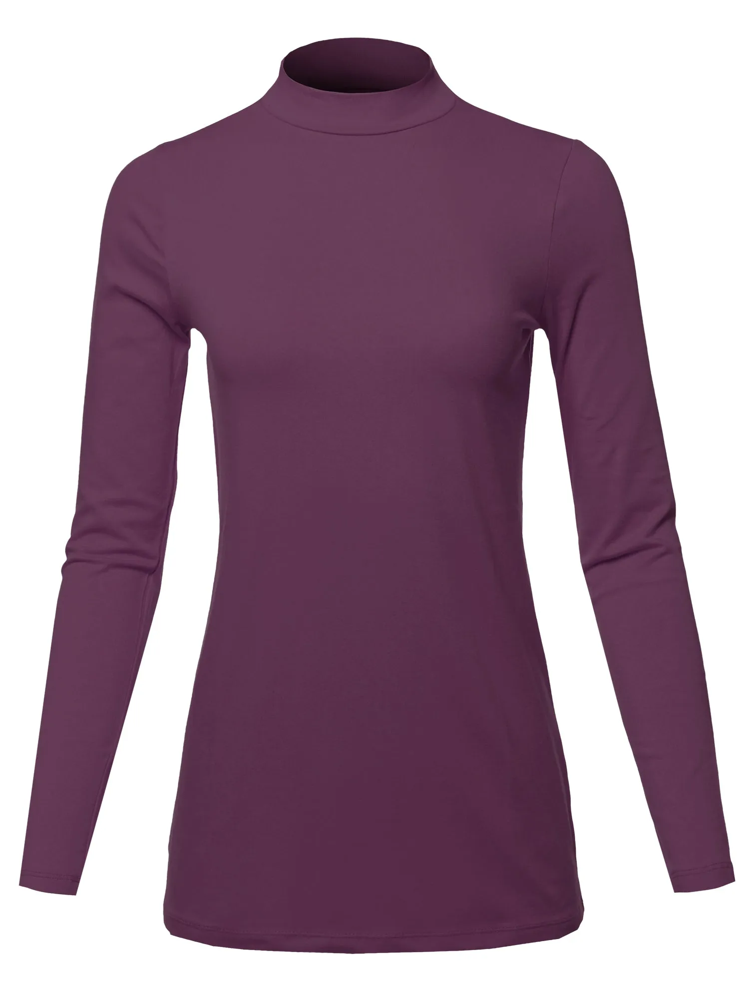 Basic Solid Soft Cotton Long Sleeve Mock Neck Top Shirts