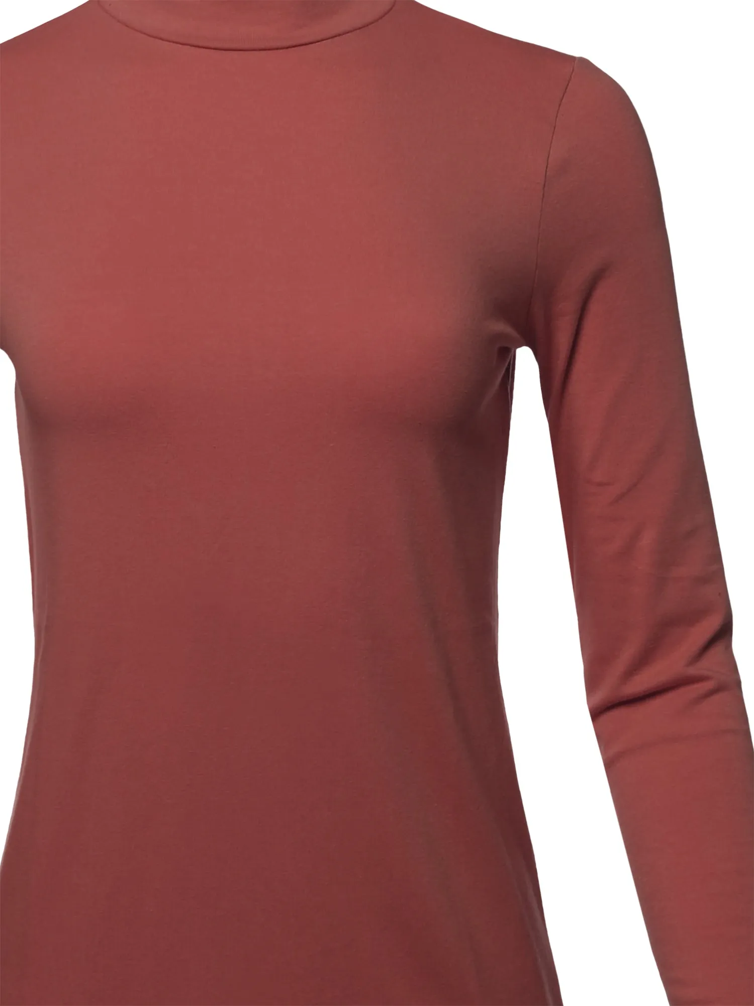 Basic Solid Soft Cotton Long Sleeve Mock Neck Top Shirts