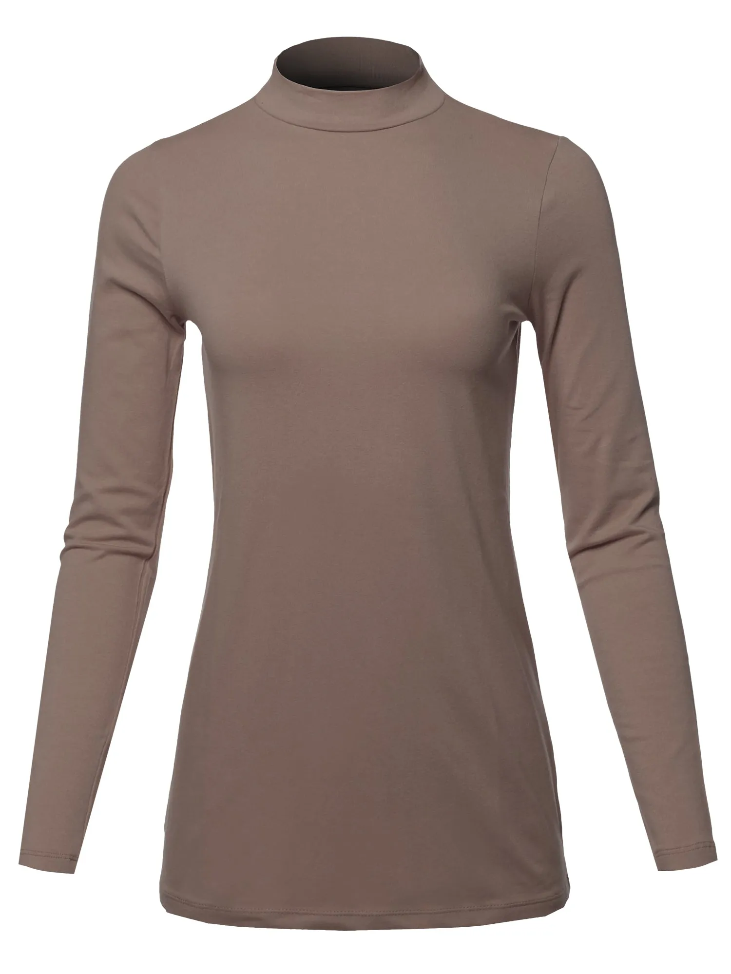 Basic Solid Soft Cotton Long Sleeve Mock Neck Top Shirts