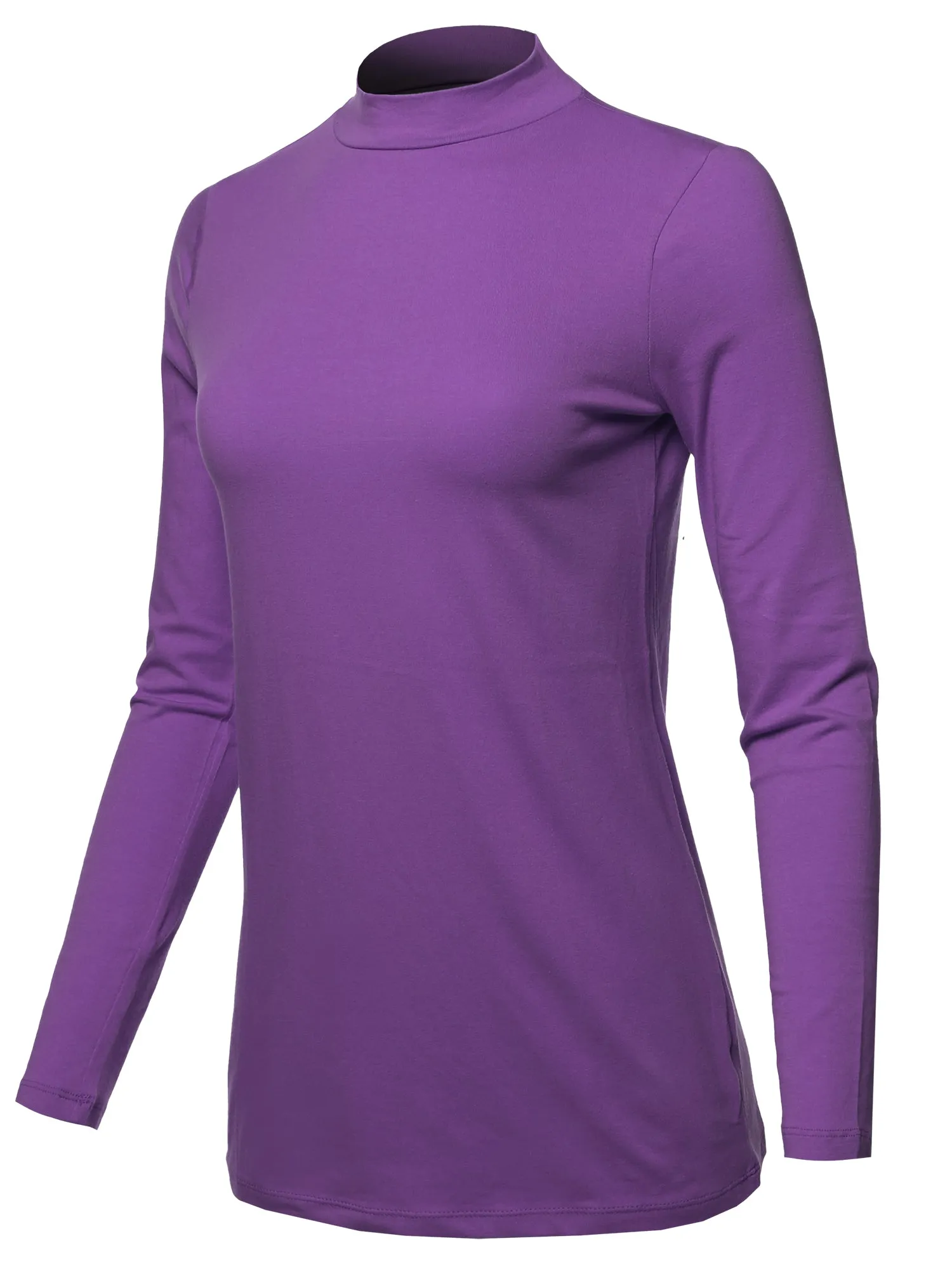 Basic Solid Soft Cotton Long Sleeve Mock Neck Top Shirts