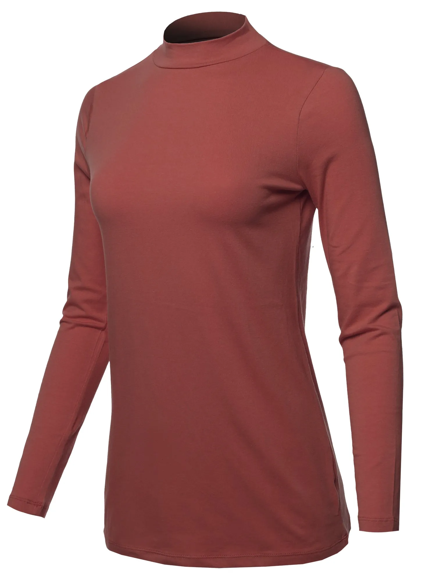 Basic Solid Soft Cotton Long Sleeve Mock Neck Top Shirts