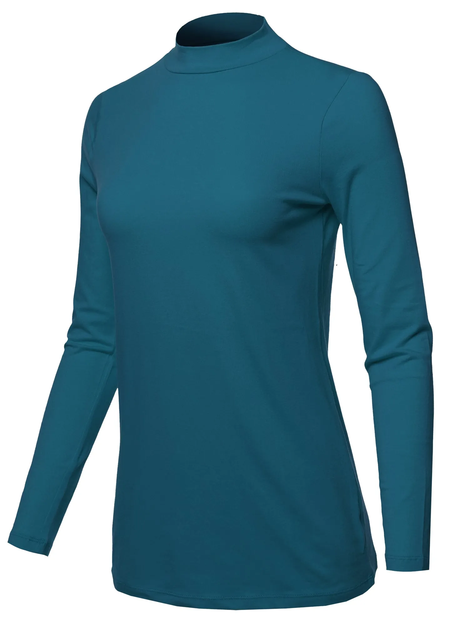 Basic Solid Soft Cotton Long Sleeve Mock Neck Top Shirts