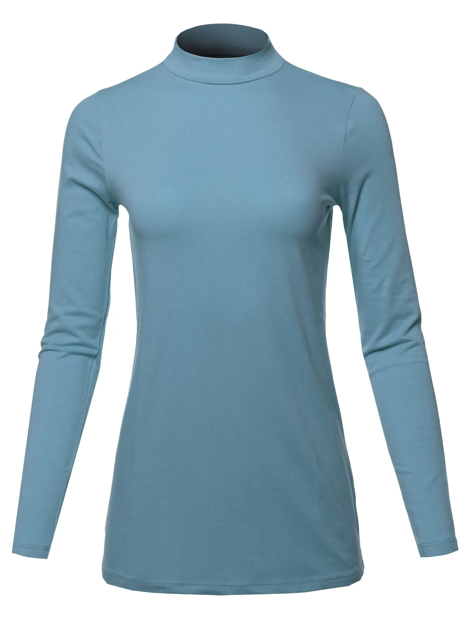Basic Solid Soft Cotton Long Sleeve Mock Neck Top Shirts