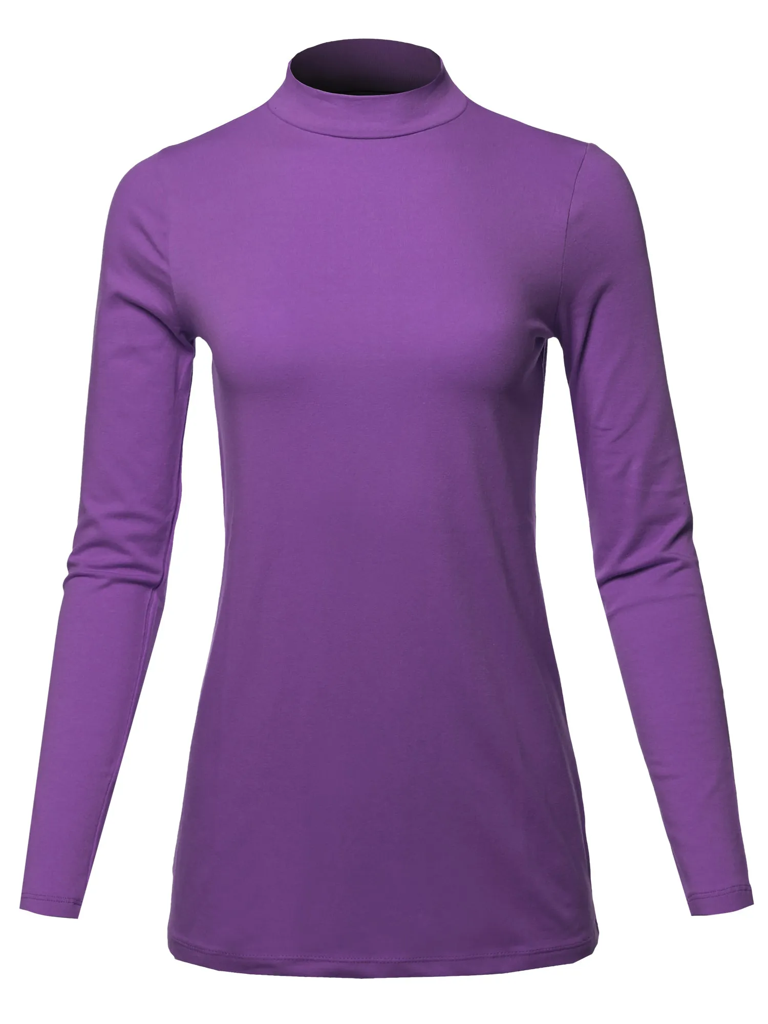 Basic Solid Soft Cotton Long Sleeve Mock Neck Top Shirts