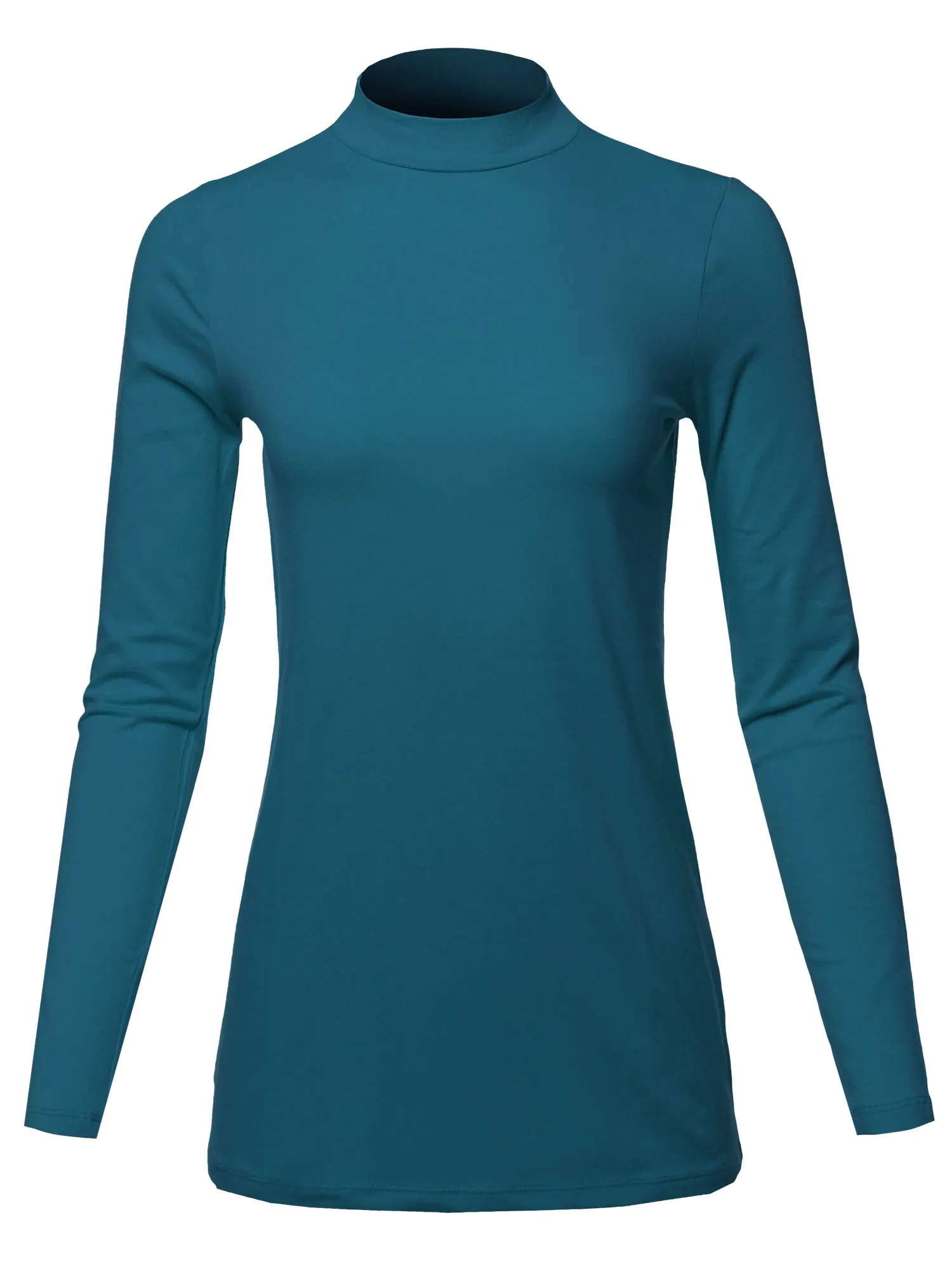 Basic Solid Soft Cotton Long Sleeve Mock Neck Top Shirts