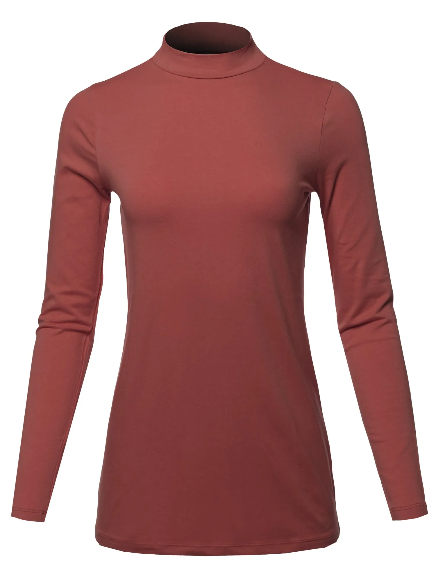Basic Solid Soft Cotton Long Sleeve Mock Neck Top Shirts