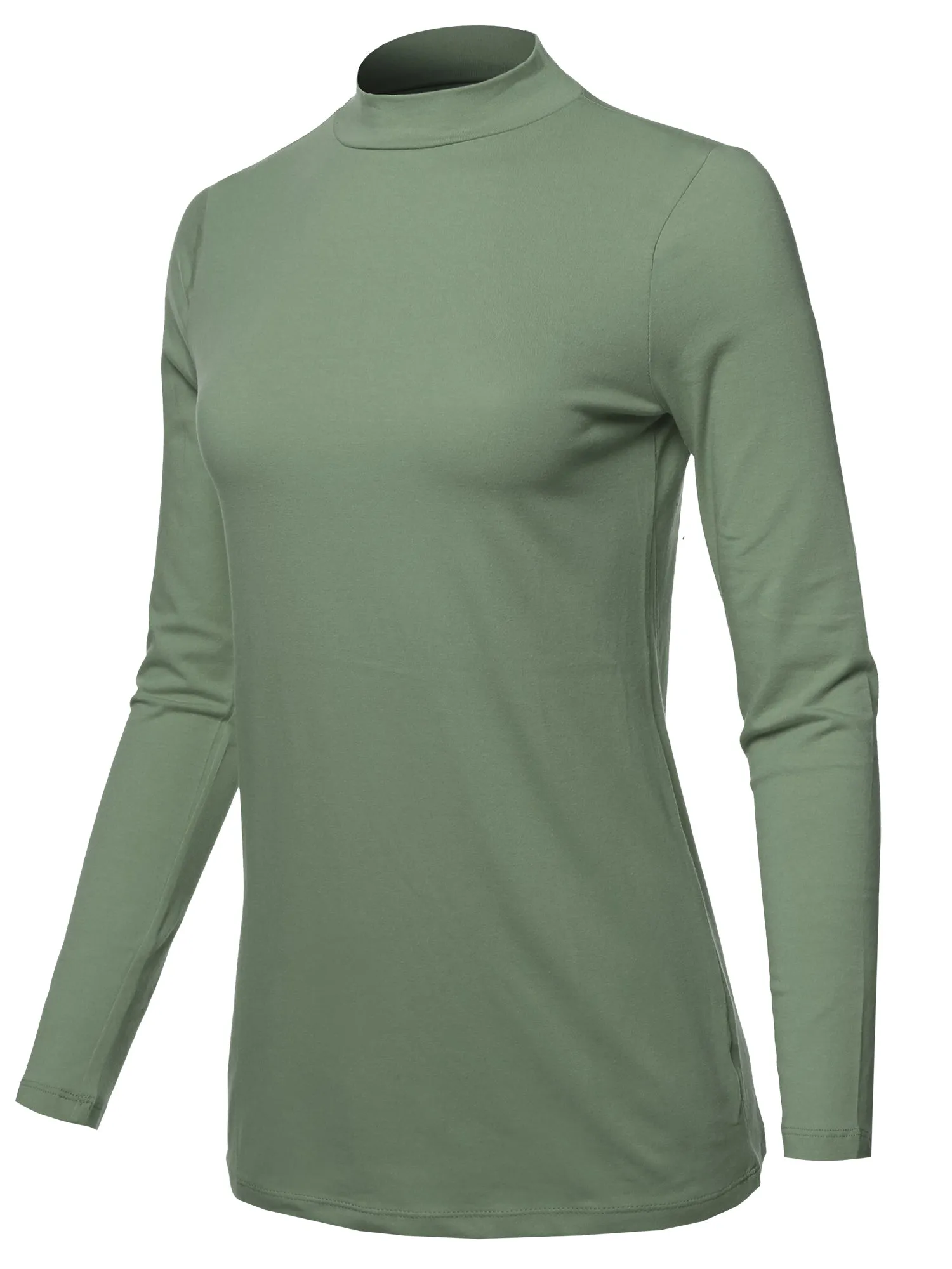 Basic Solid Soft Cotton Long Sleeve Mock Neck Top Shirts