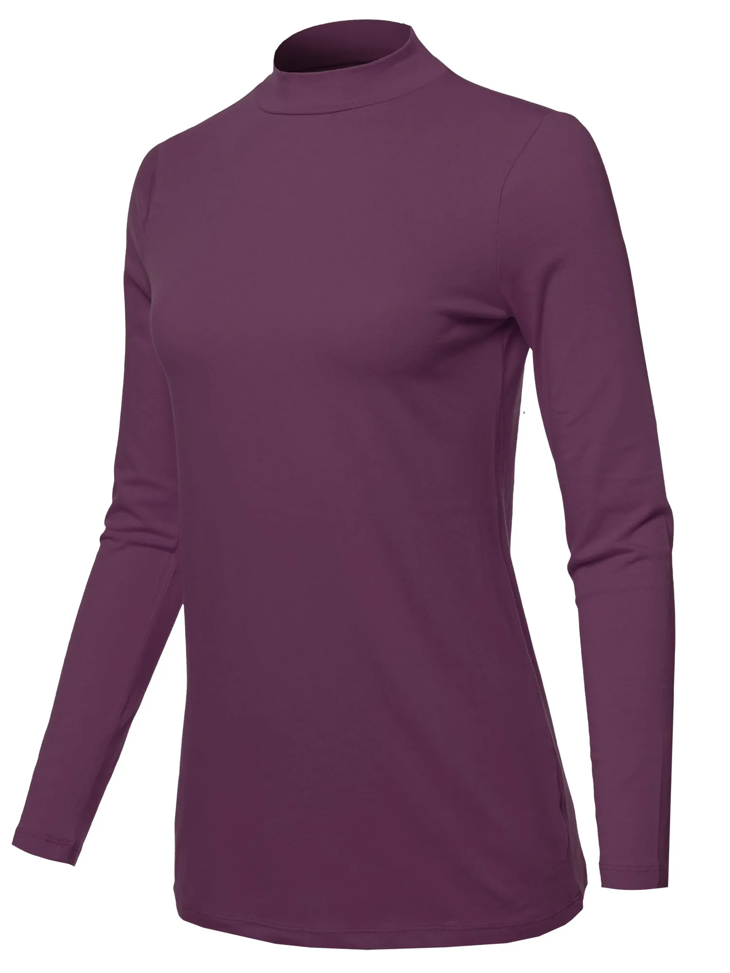Basic Solid Soft Cotton Long Sleeve Mock Neck Top Shirts