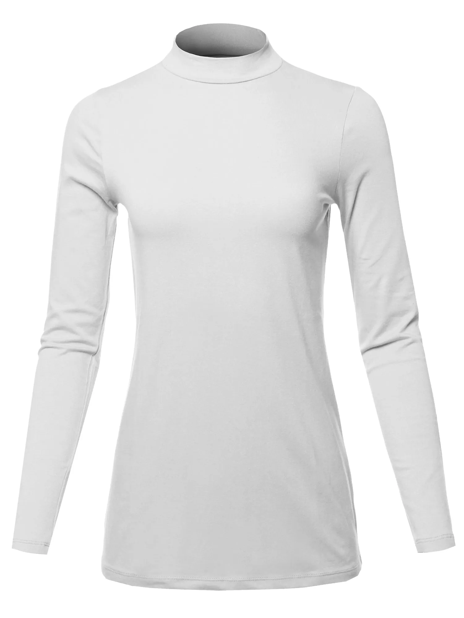 Basic Solid Soft Cotton Long Sleeve Mock Neck Top Shirts
