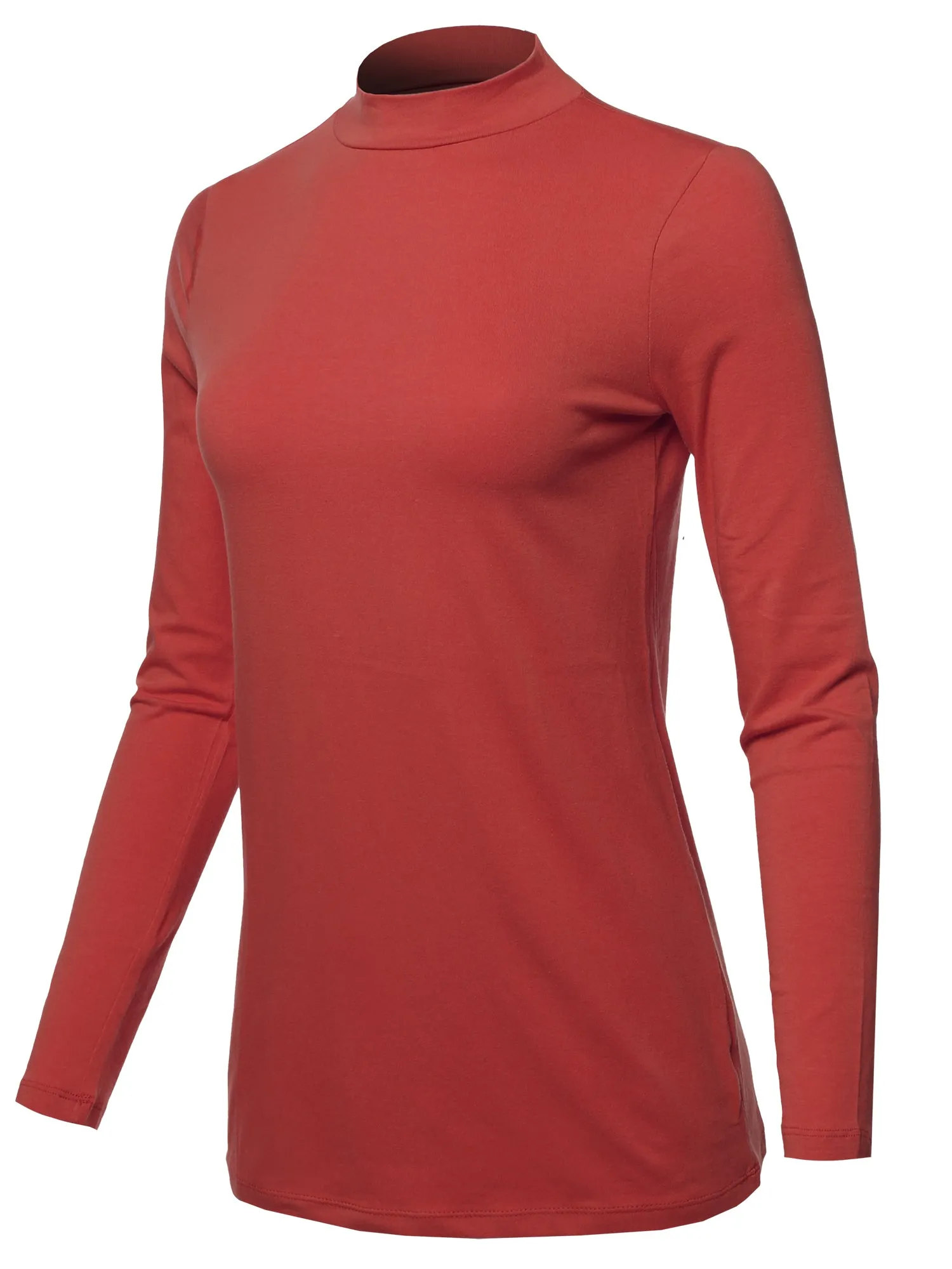 Basic Solid Soft Cotton Long Sleeve Mock Neck Top Shirts