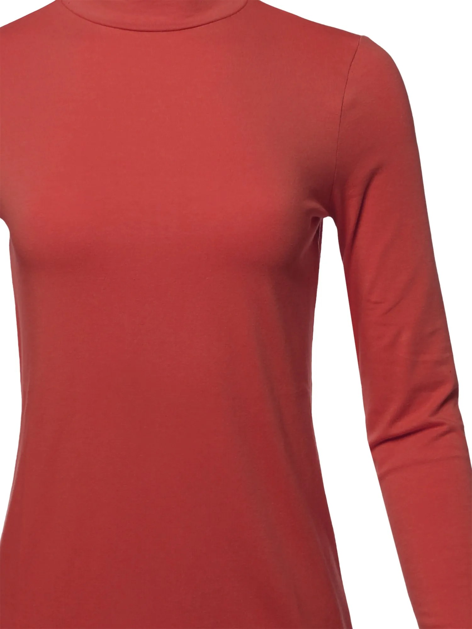Basic Solid Soft Cotton Long Sleeve Mock Neck Top Shirts