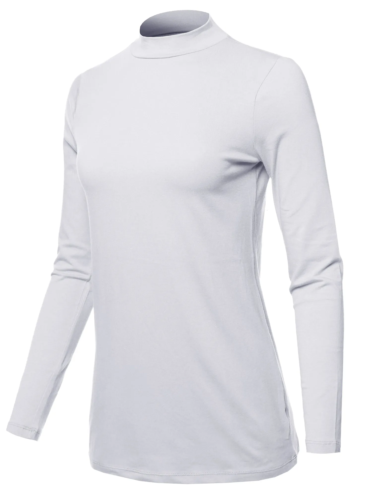Basic Solid Soft Cotton Long Sleeve Mock Neck Top Shirts