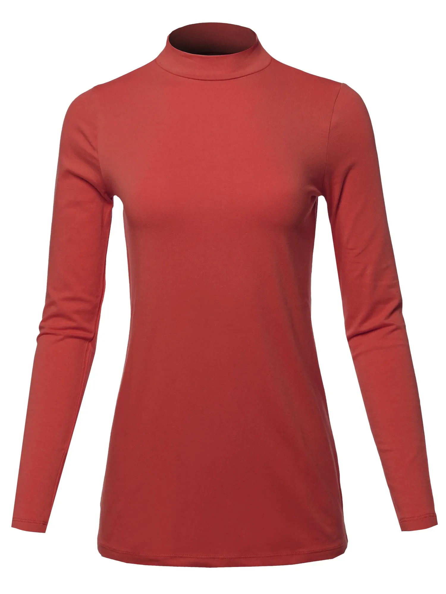 Basic Solid Soft Cotton Long Sleeve Mock Neck Top Shirts