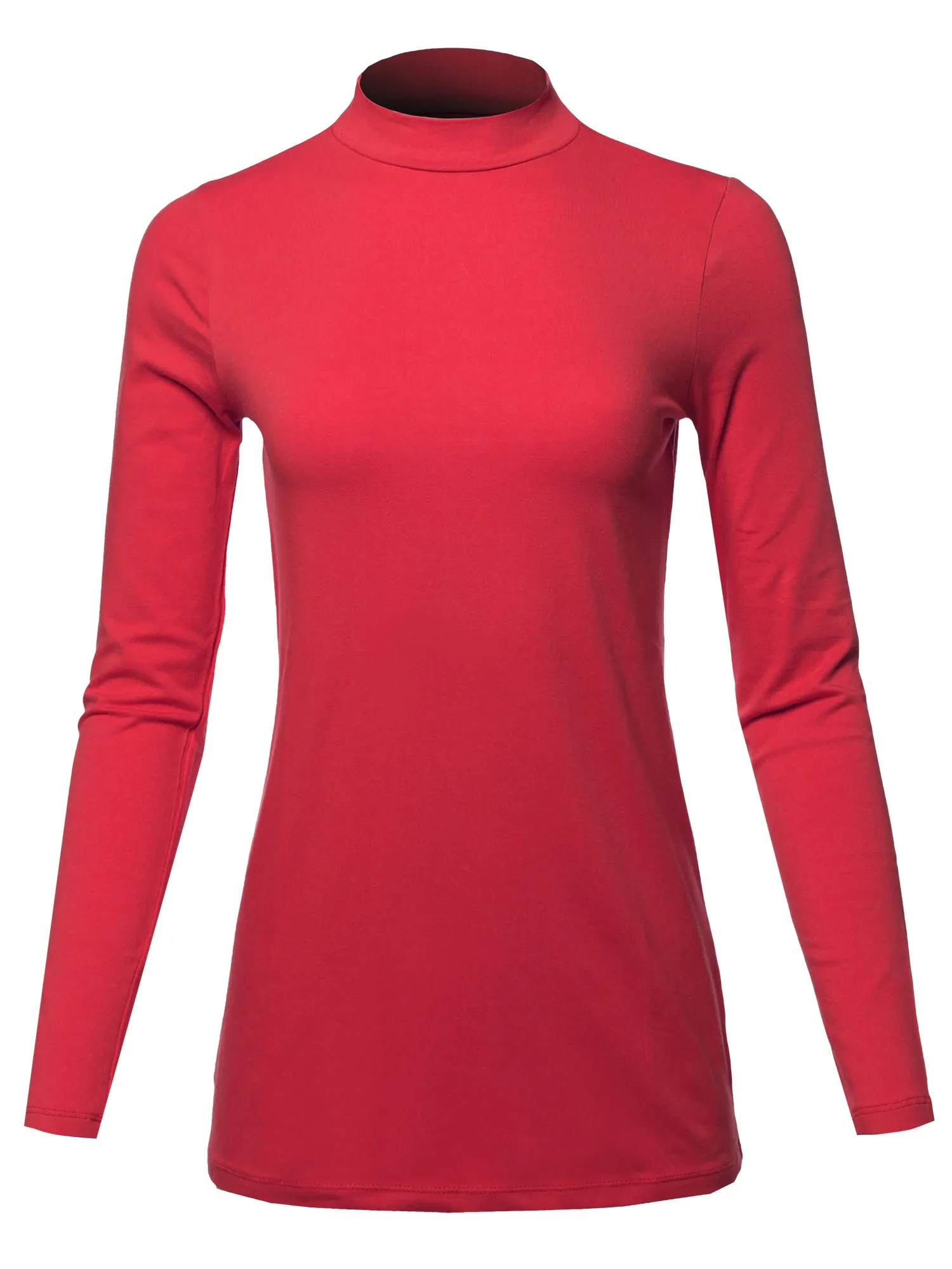 Basic Solid Soft Cotton Long Sleeve Mock Neck Top Shirts