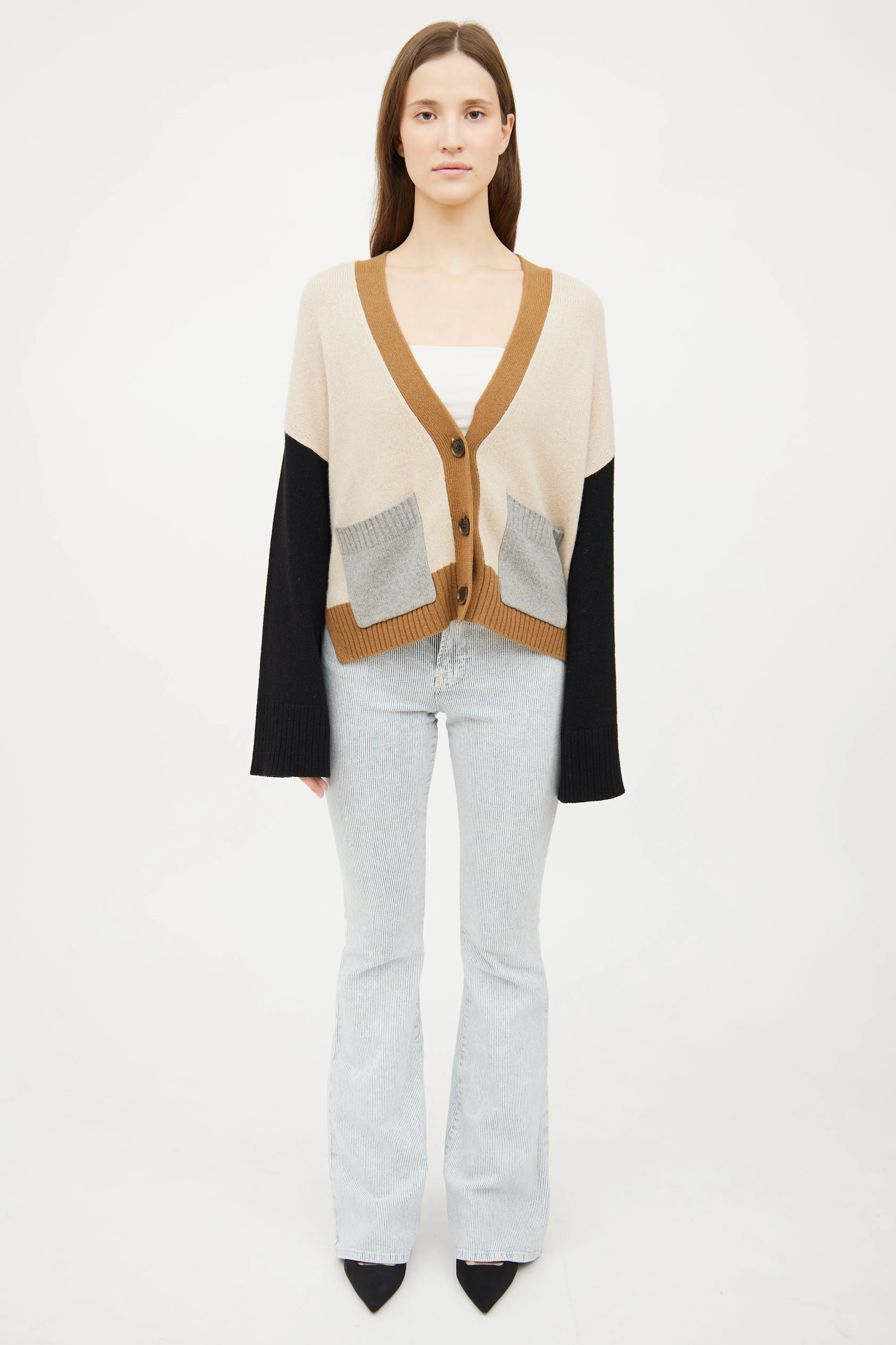 Beige & Black Cashmere Cardigan