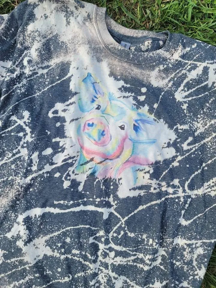 Bleached Watercolor Piggy Tee