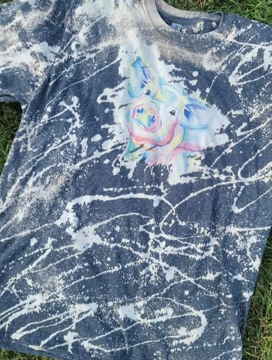 Bleached Watercolor Piggy Tee