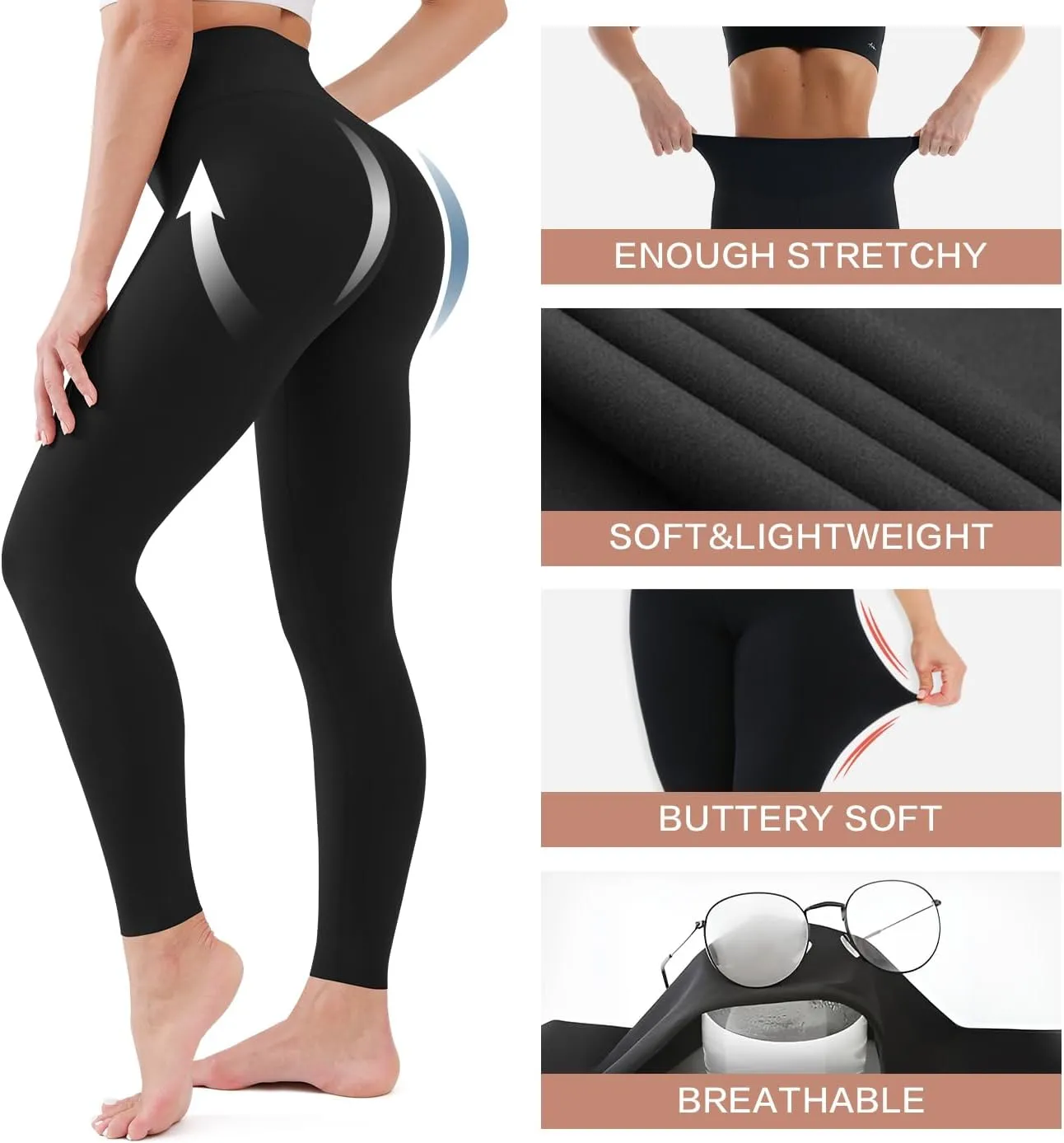 Blisset High Waist Leggings for Women - Opaque, Soft Tummy Control Athletic Pants for Yoga, Running, Workout and Gym